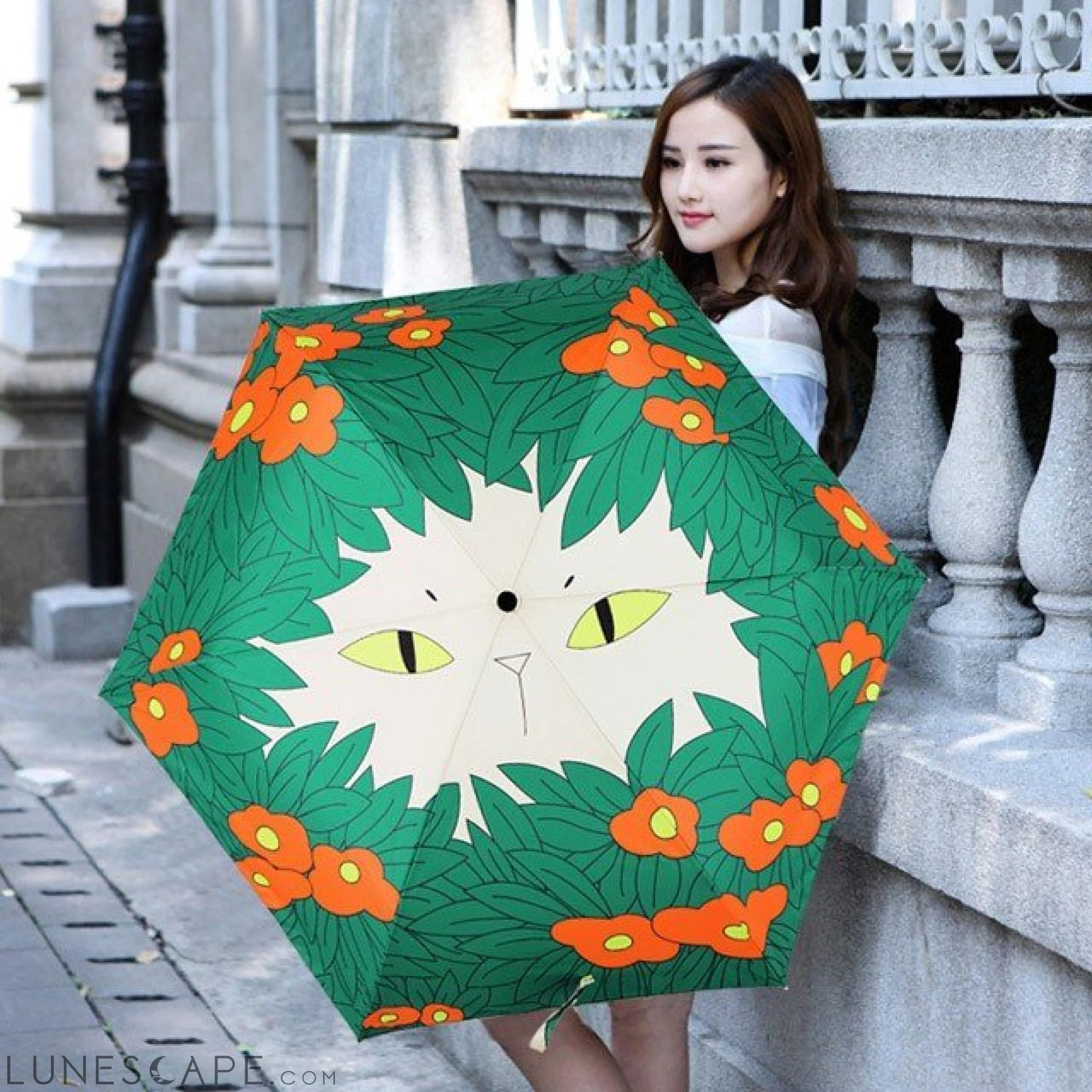 Flowers Cat Sunny Umbrella LUNESCAPE