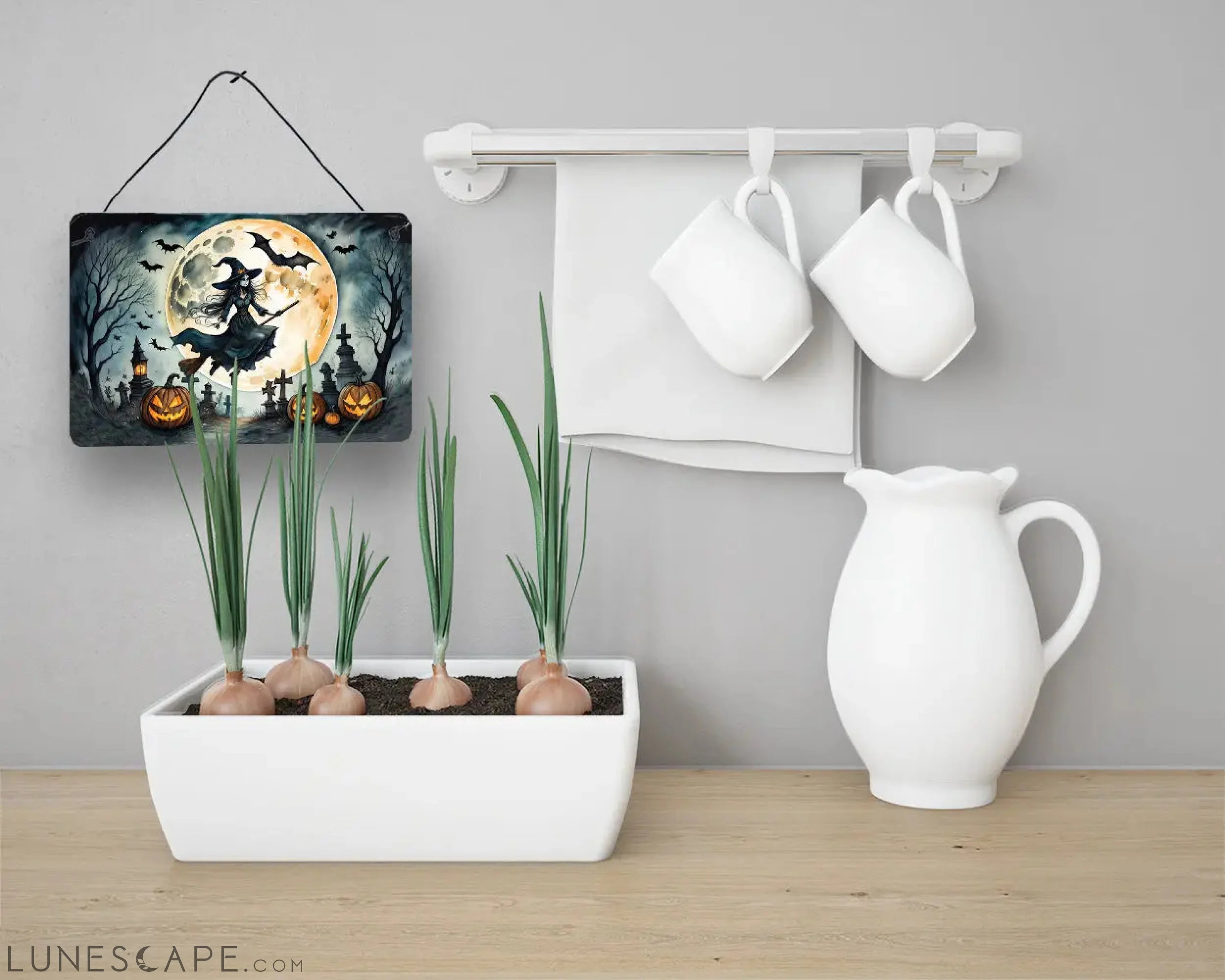 Flying Witch Spooky Halloween Wall or Door Hanging Prints LUNESCAPE