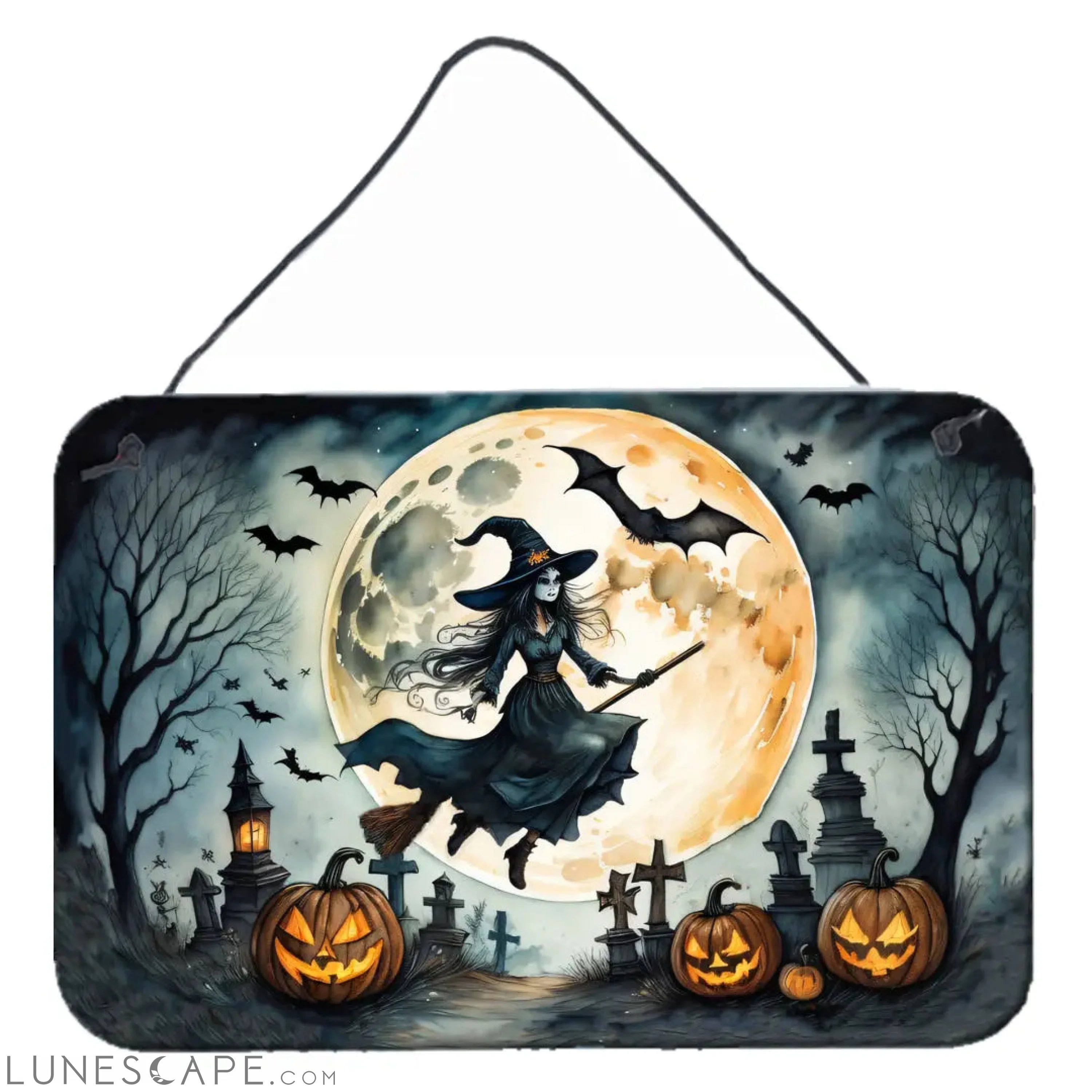 Flying Witch Spooky Halloween Wall or Door Hanging Prints LUNESCAPE