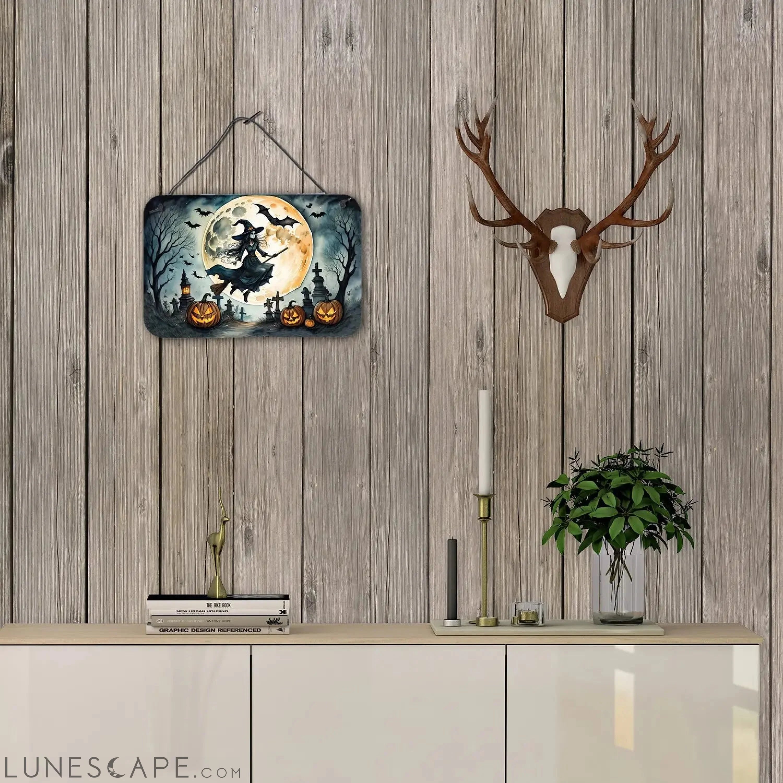 Flying Witch Spooky Halloween Wall or Door Hanging Prints LUNESCAPE