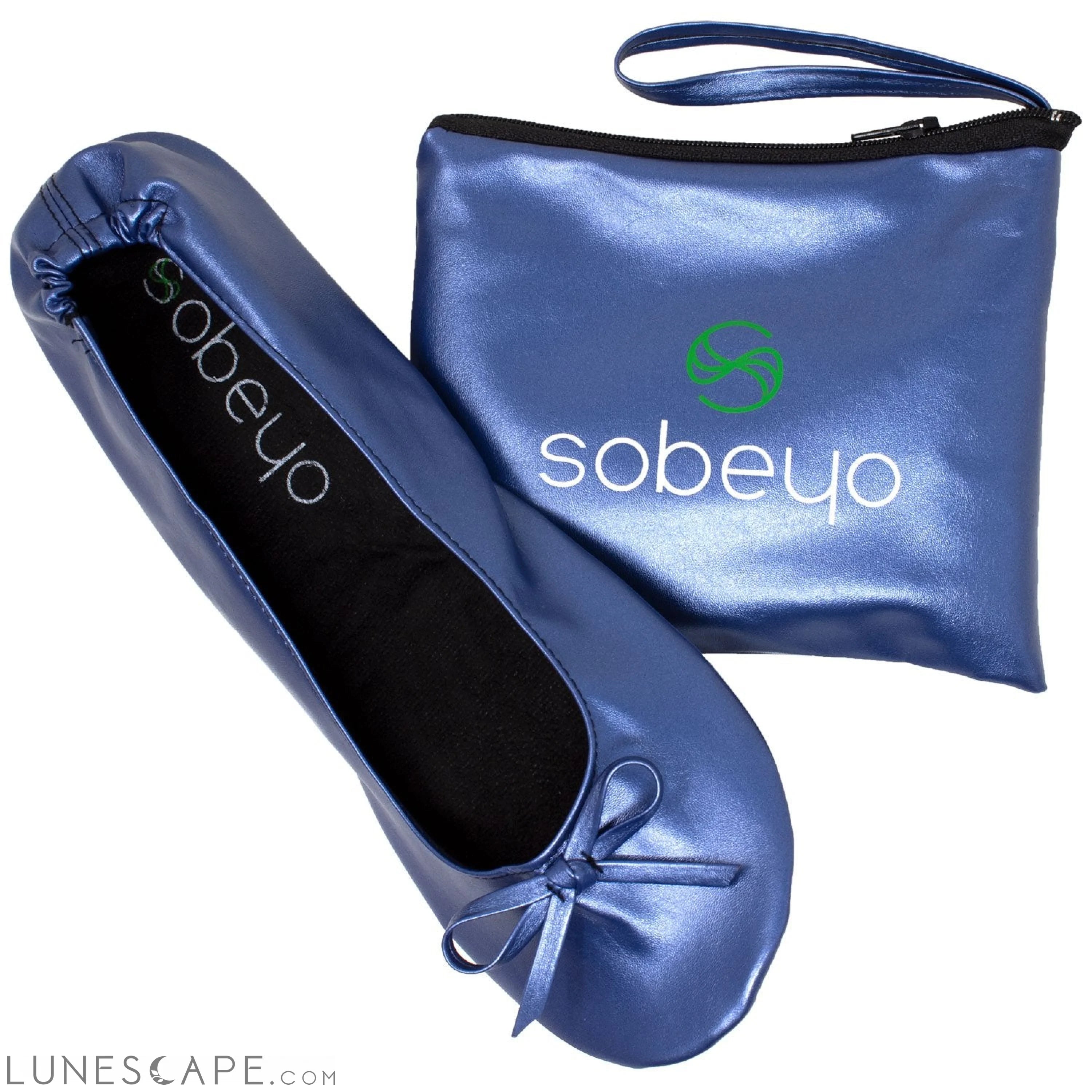 Foldable Ballet Flats Women's Travel Portable Comfortable Shoes Navy LUNESCAPE