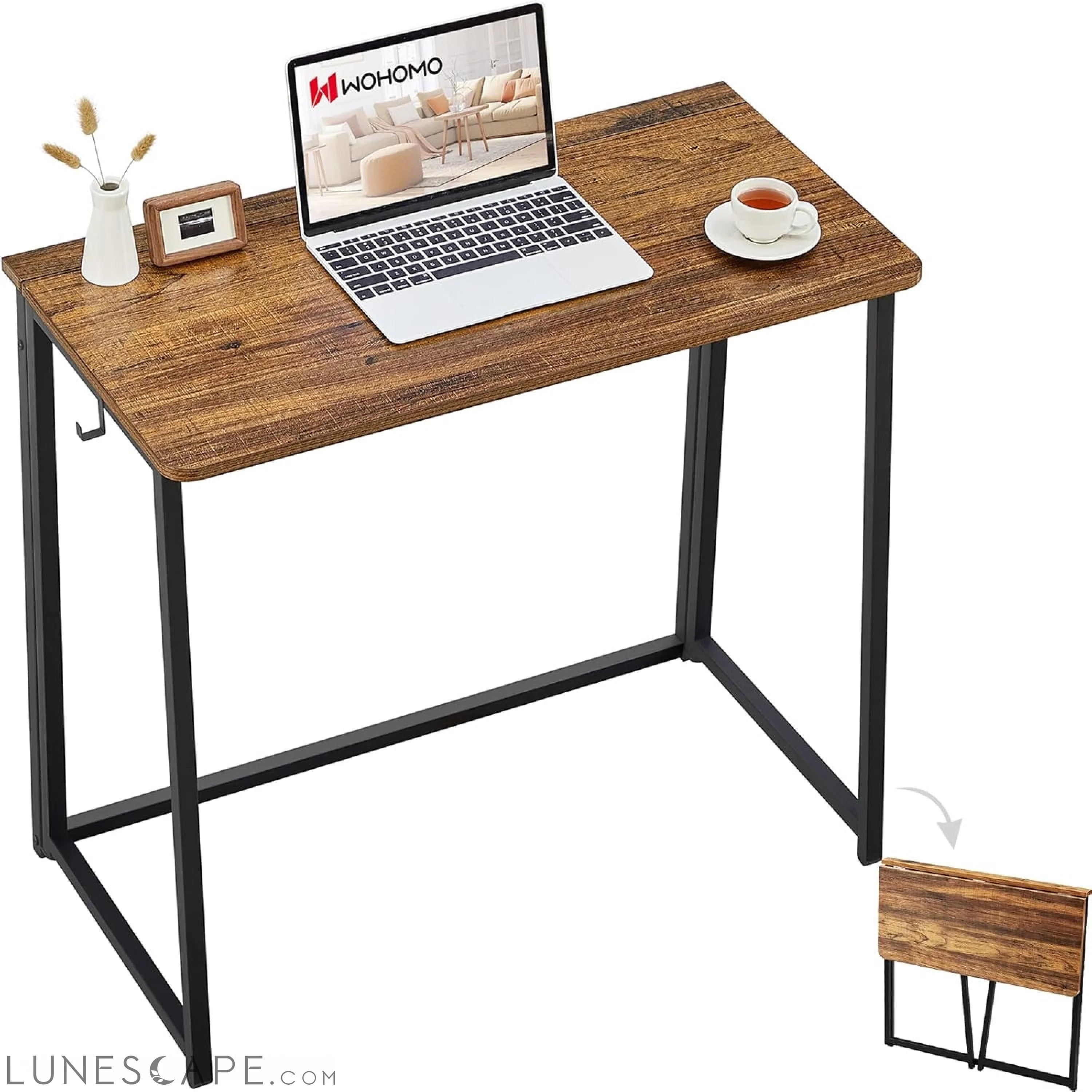 Folding Computer Desk, Small Writing Desk 31.5", Space-Saving Foldable LUNESCAPE