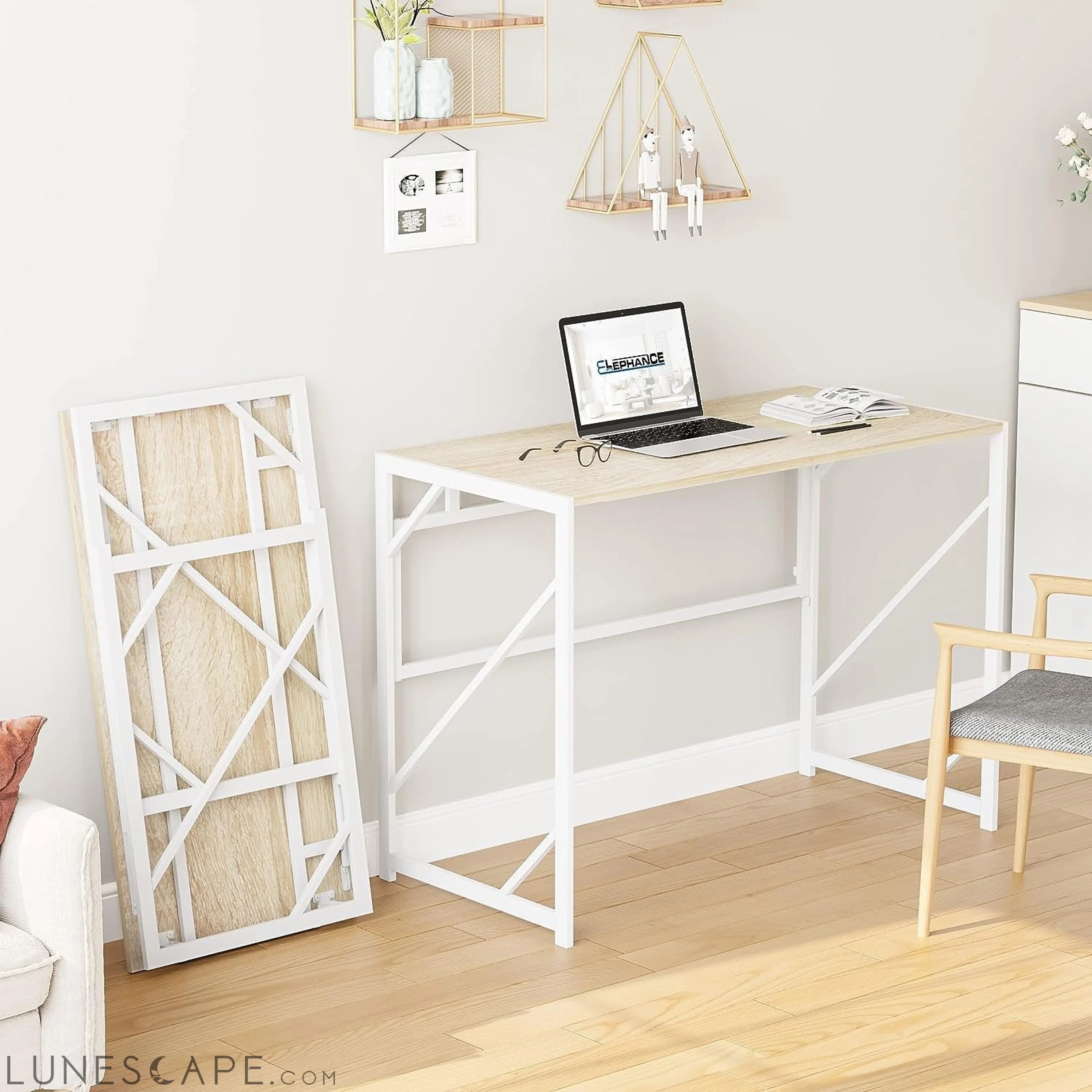 Folding Desk Writing Computer Desk for Home Office, No-Assembly Study LUNESCAPE