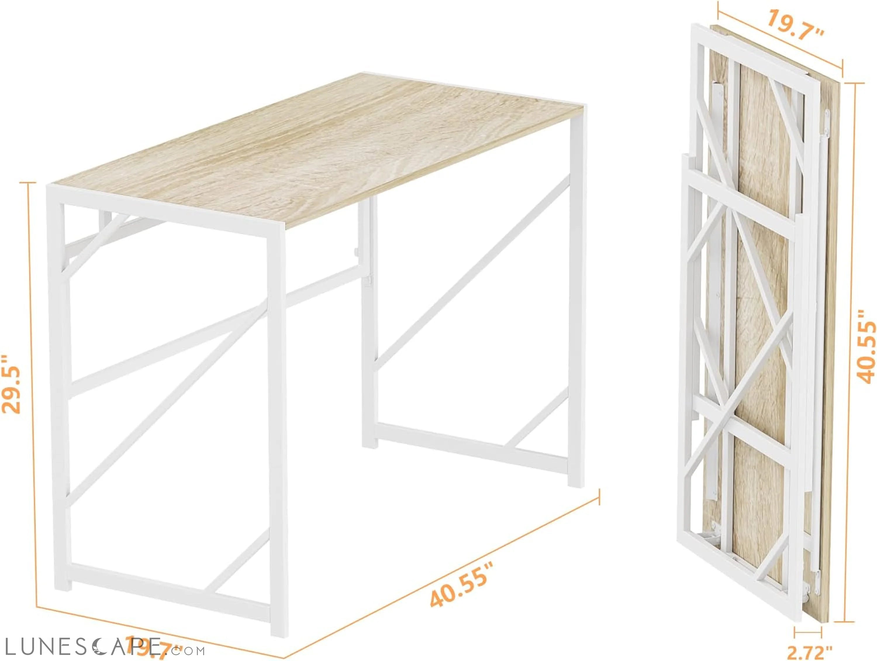 Folding Desk Writing Computer Desk for Home Office, No-Assembly Study LUNESCAPE
