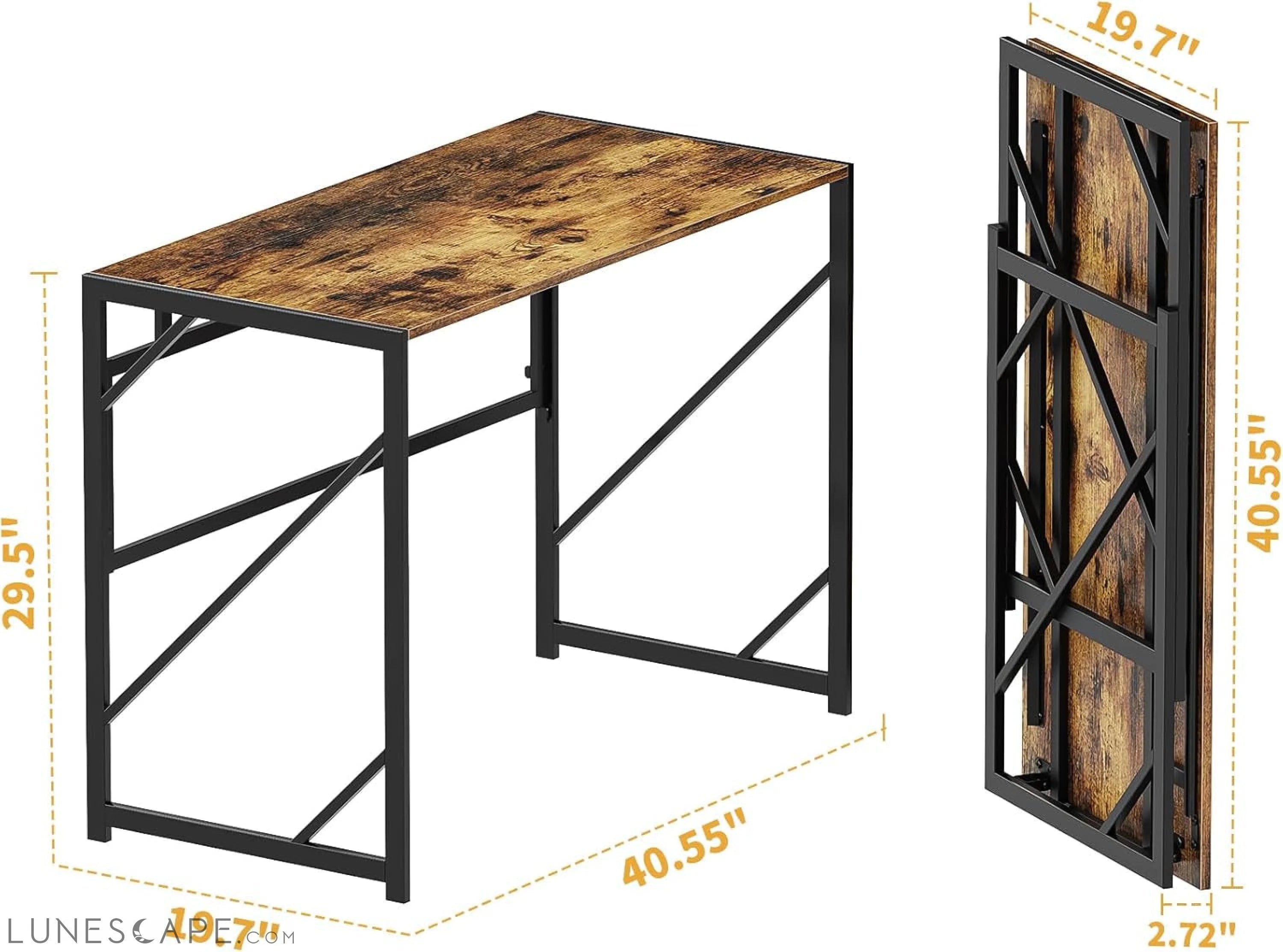 Folding Desk Writing Computer Desk for Home Office, No-Assembly Study LUNESCAPE