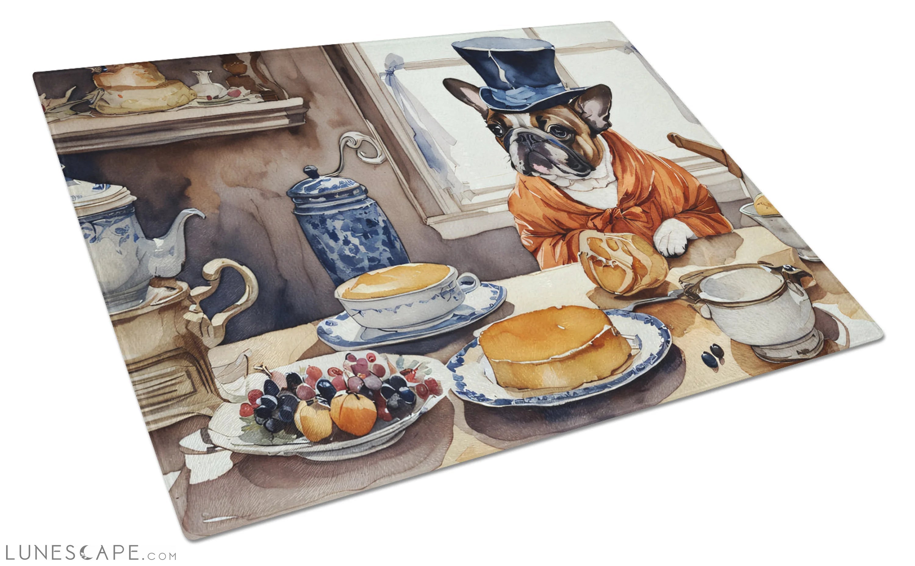 French Bulldog Fall Thanksgiving Kitchen Pumpkins Glass Cutting Board LUNESCAPE