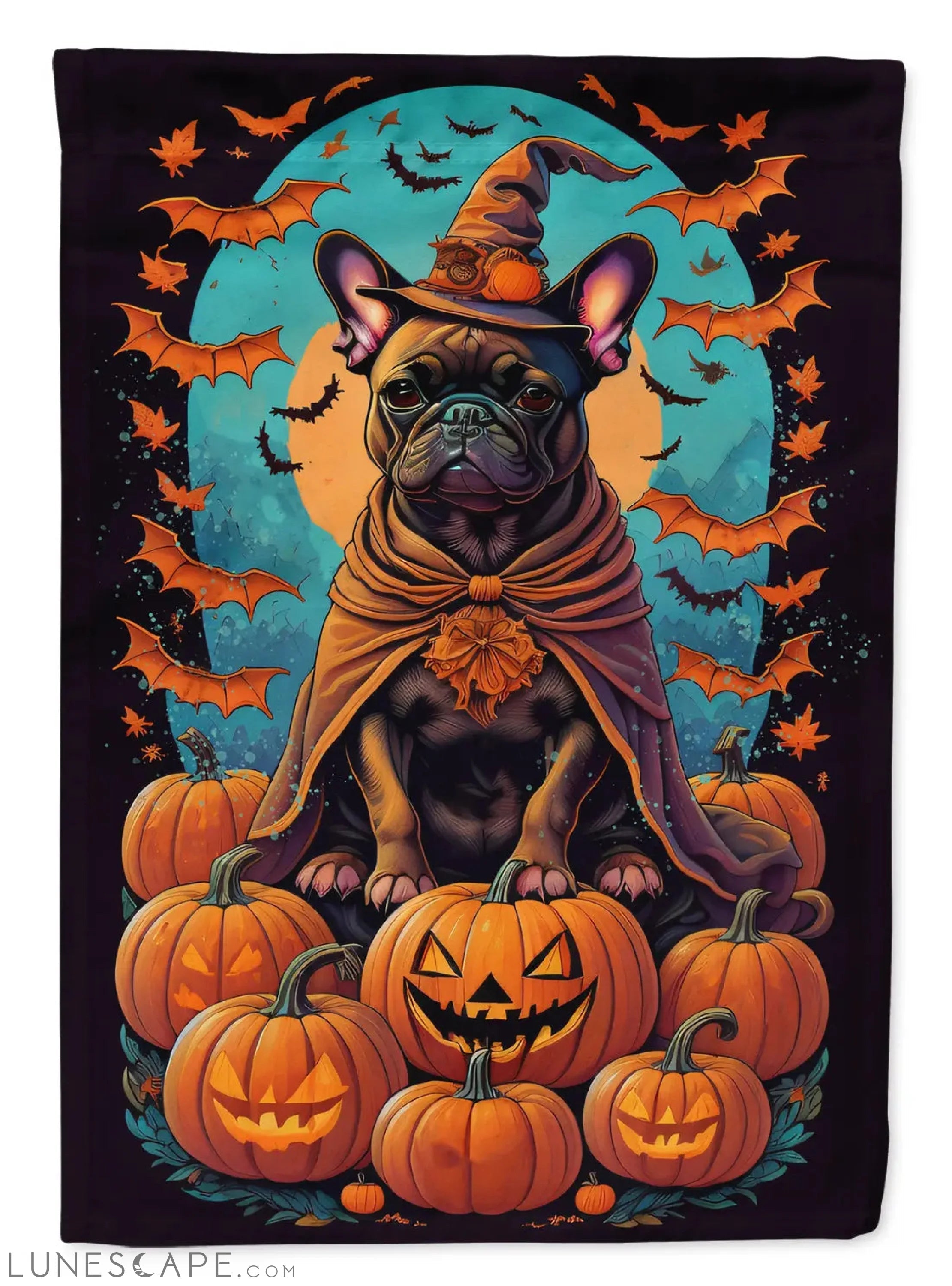French Bulldog Witchy Halloween House Flag LUNESCAPE