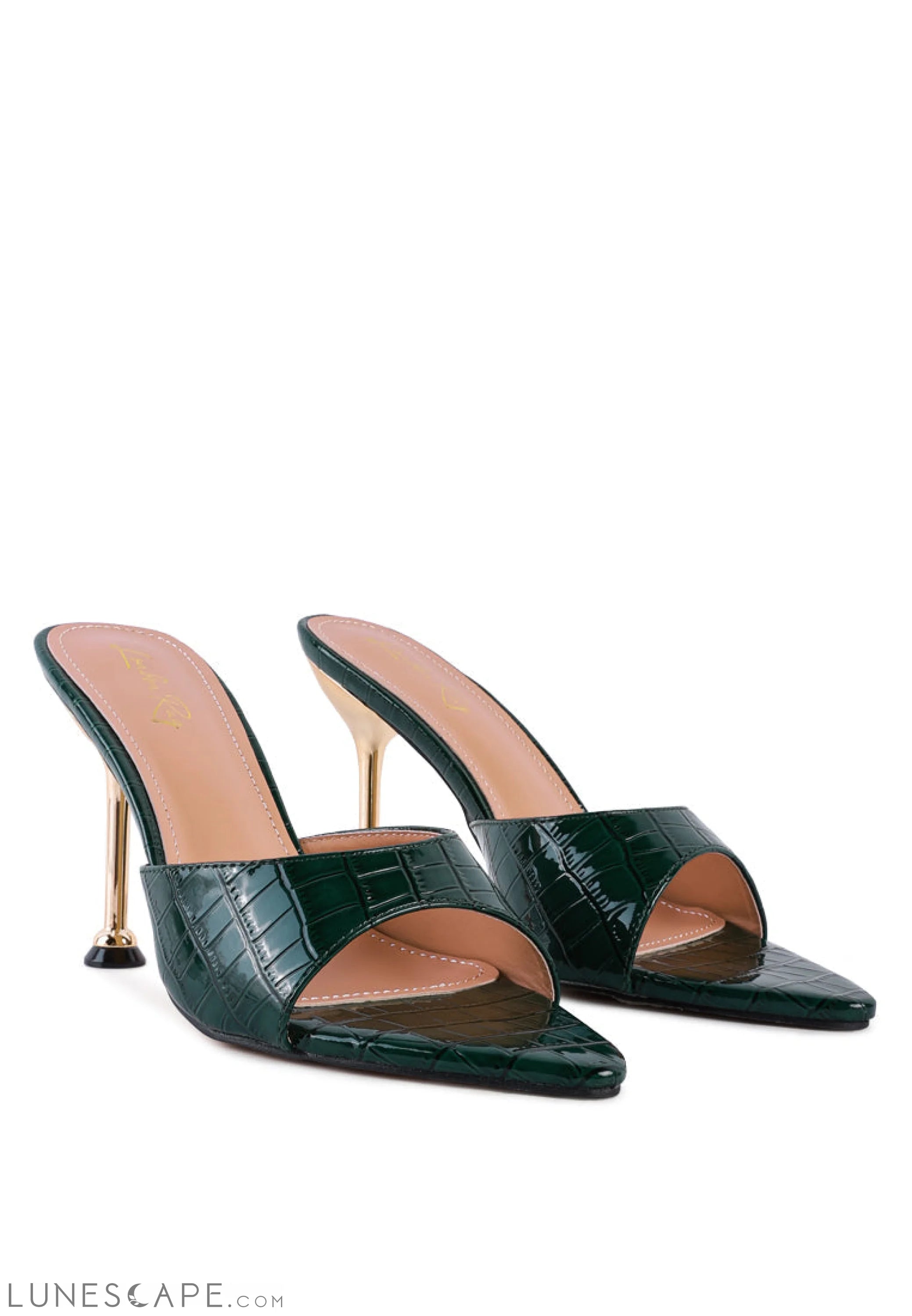 French Cut Croc Texture Patent Faux Leather Sandals LUNESCAPE