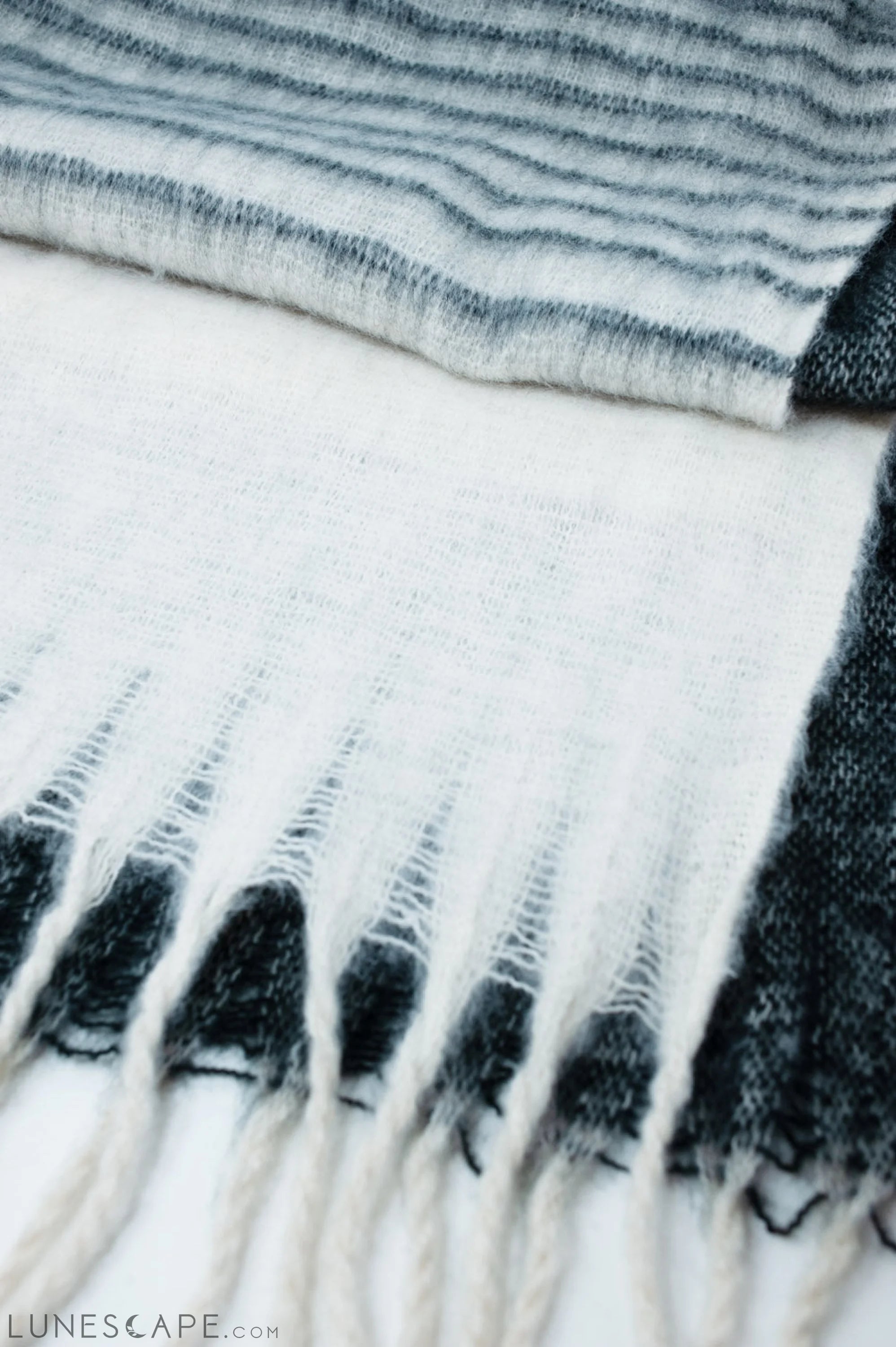 Fringed Striped Scarf in Black LUNESCAPE