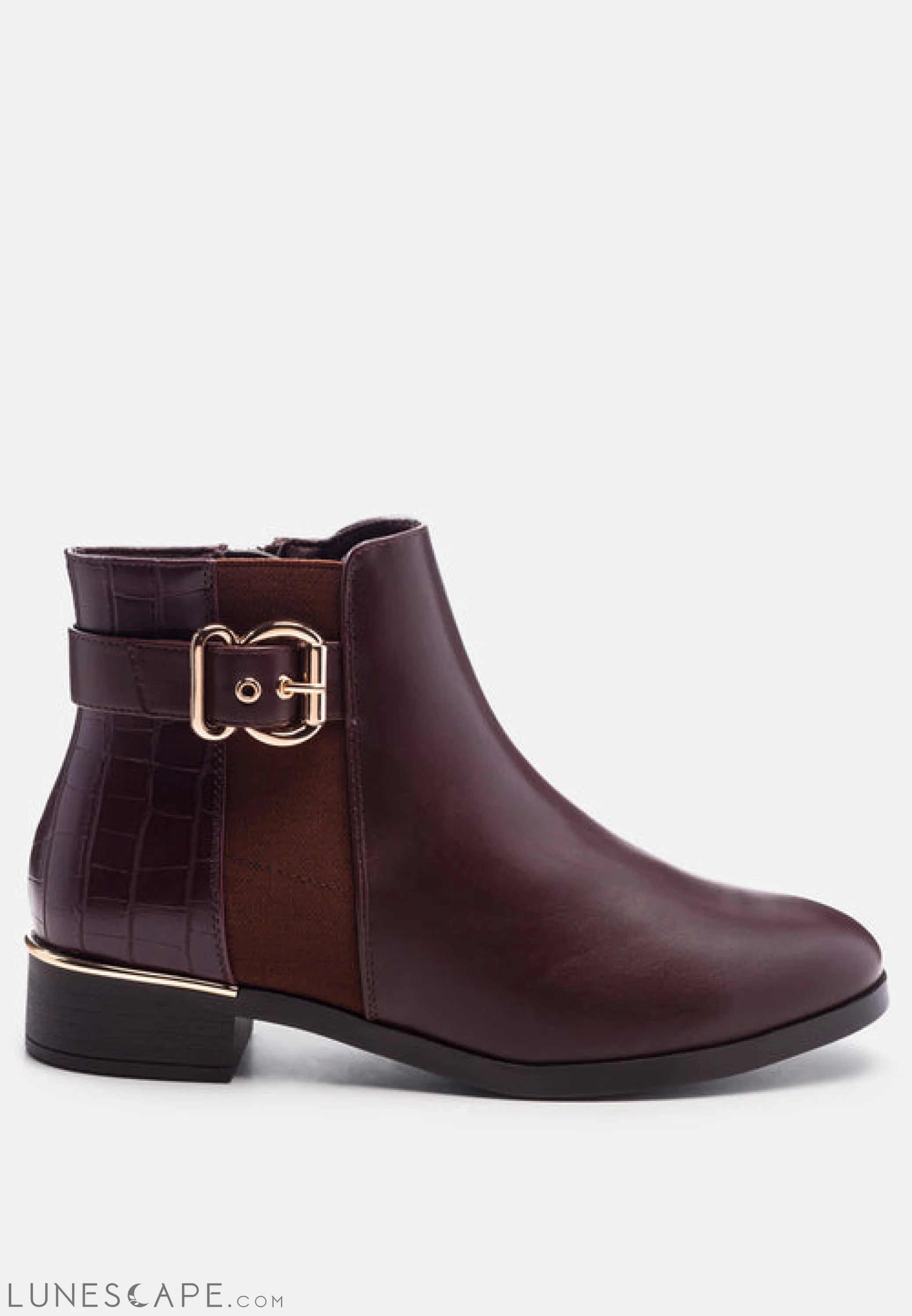 Frothy Buckled Lace-Up Ankle Boots With Croc Detail LUNESCAPE