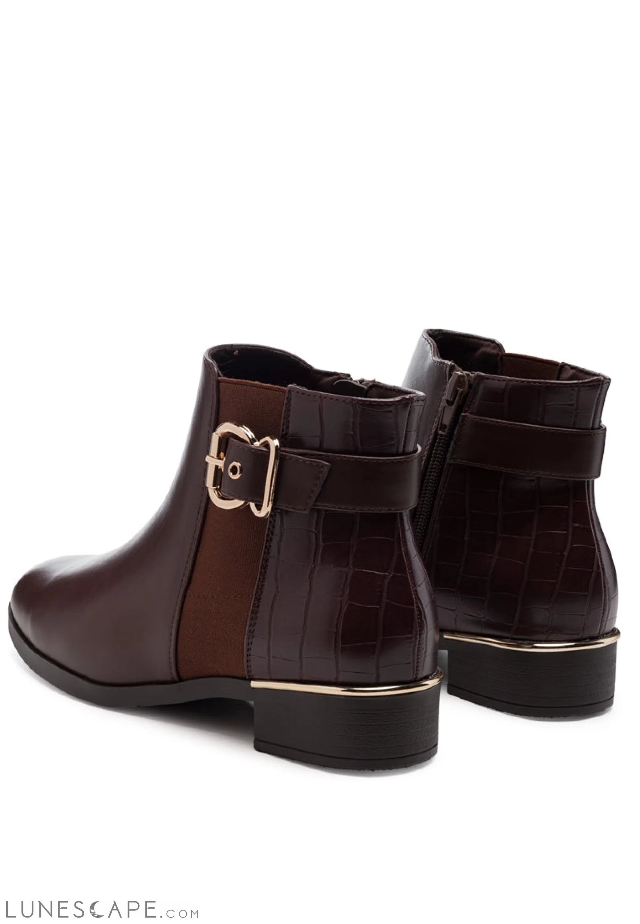 Frothy Buckled Lace-Up Ankle Boots With Croc Detail LUNESCAPE