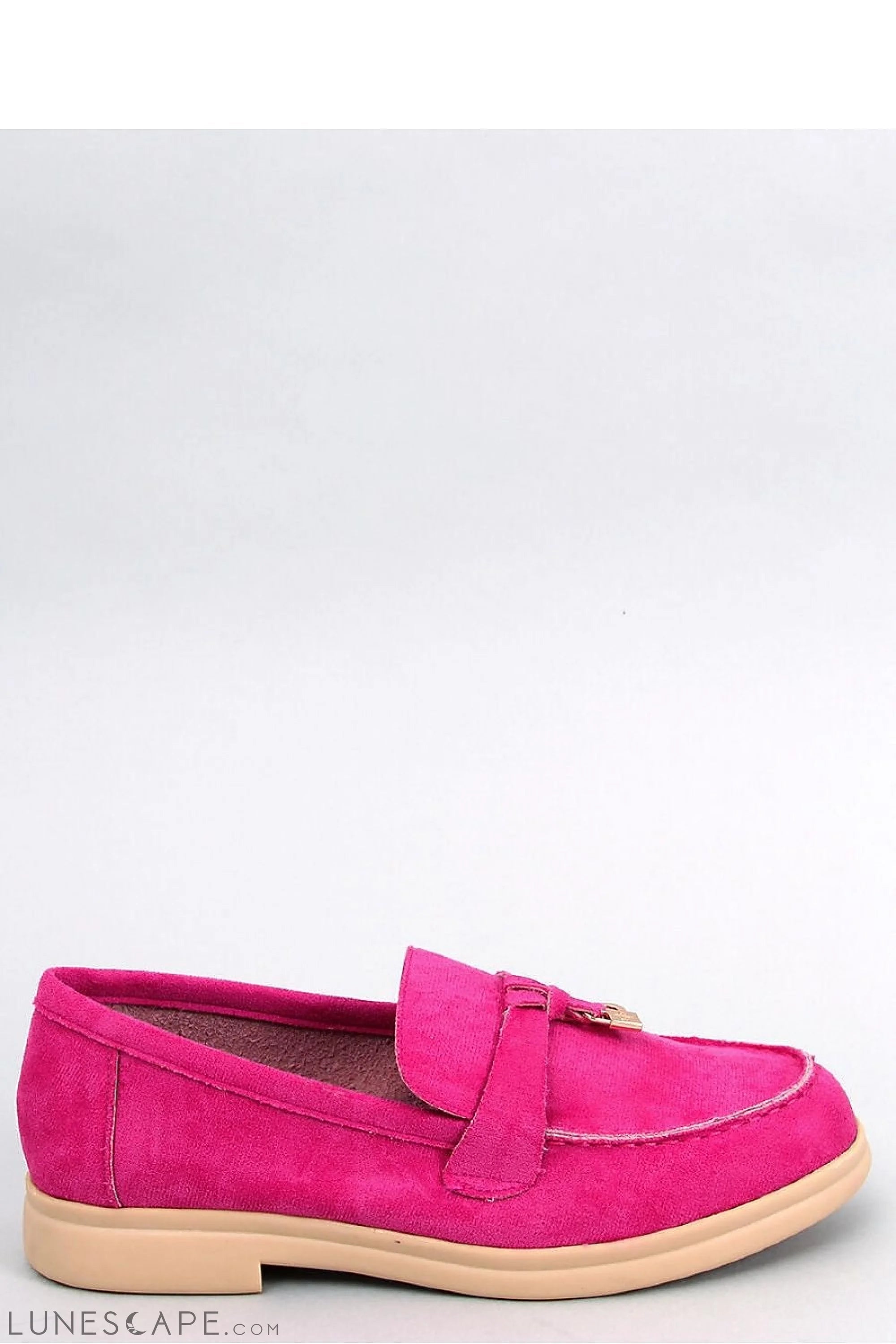 Fuchsia Vegan Nubuck Loafers – Women’s Almond Toe with Penny Bar & Charm Detail LUNESCAPE
