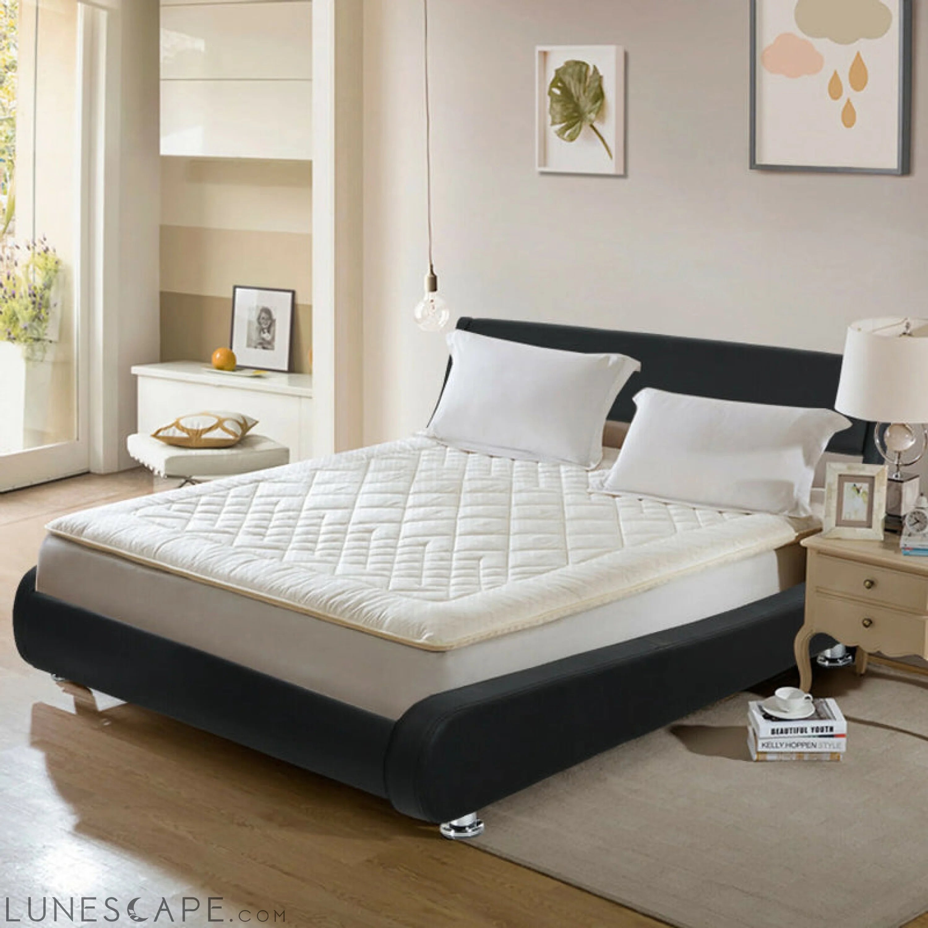Full Size Faux Leather Upholstered Platform Bed Adjustable Headboard LUNESCAPE