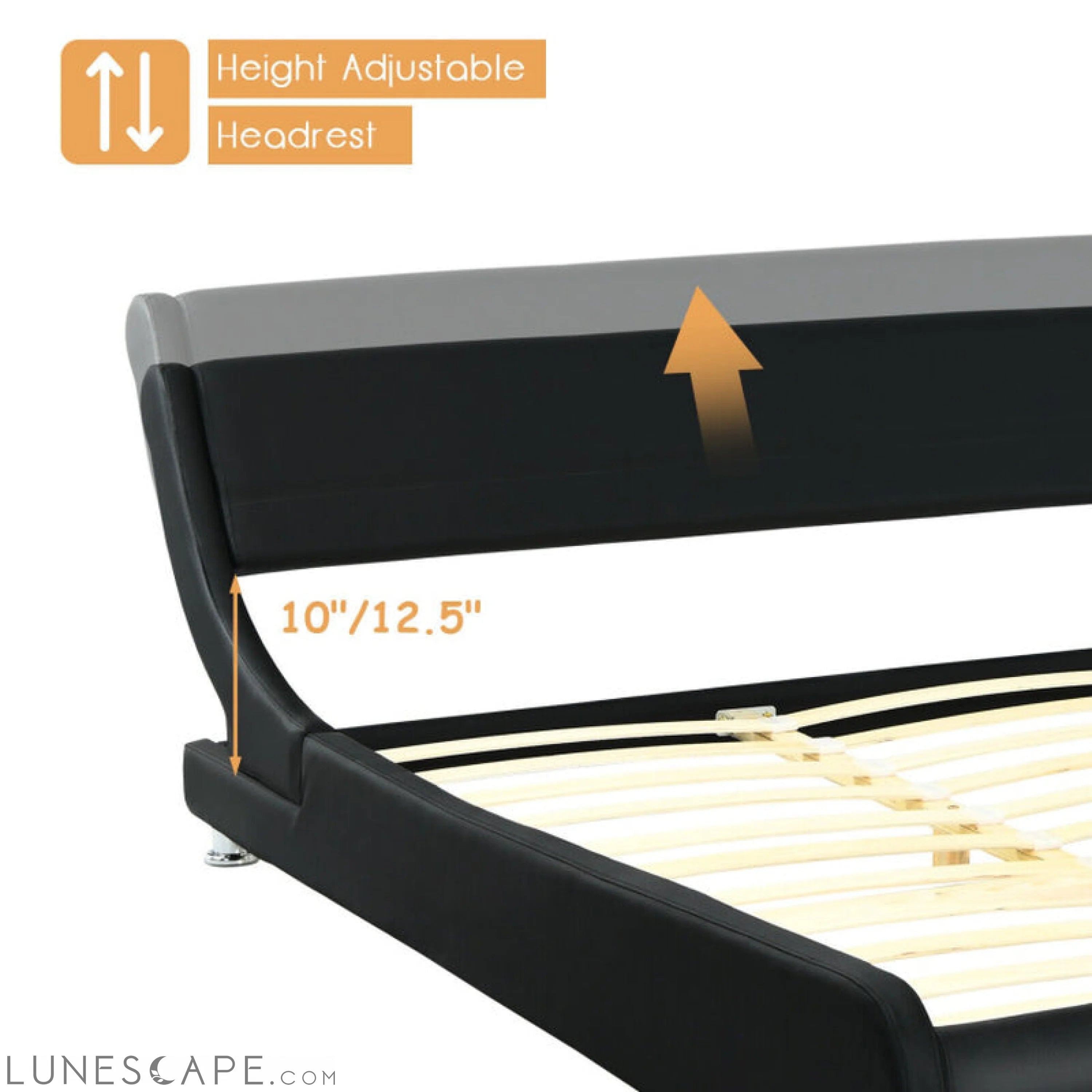 Full Size Faux Leather Upholstered Platform Bed Adjustable Headboard LUNESCAPE