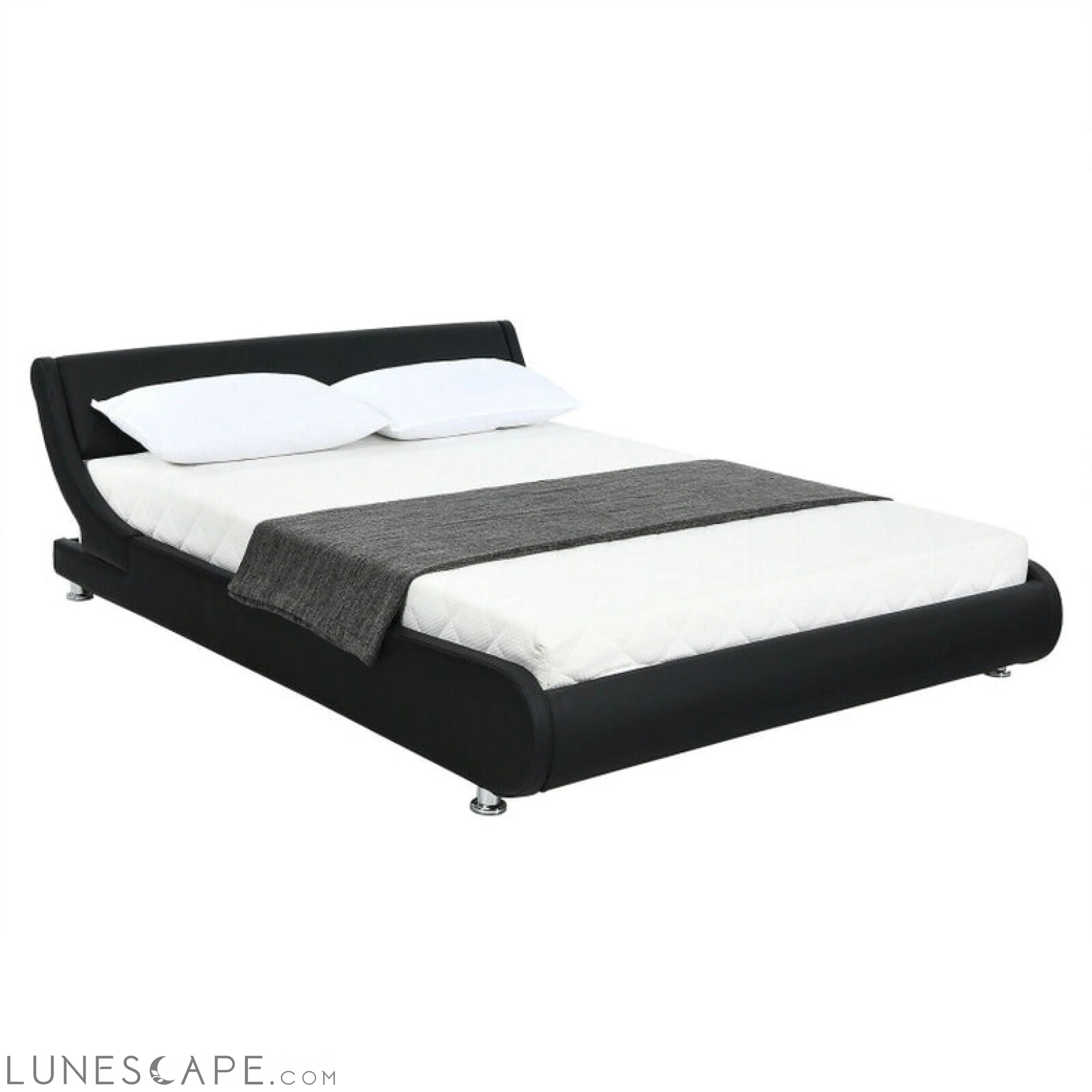 Full Size Faux Leather Upholstered Platform Bed Adjustable Headboard LUNESCAPE