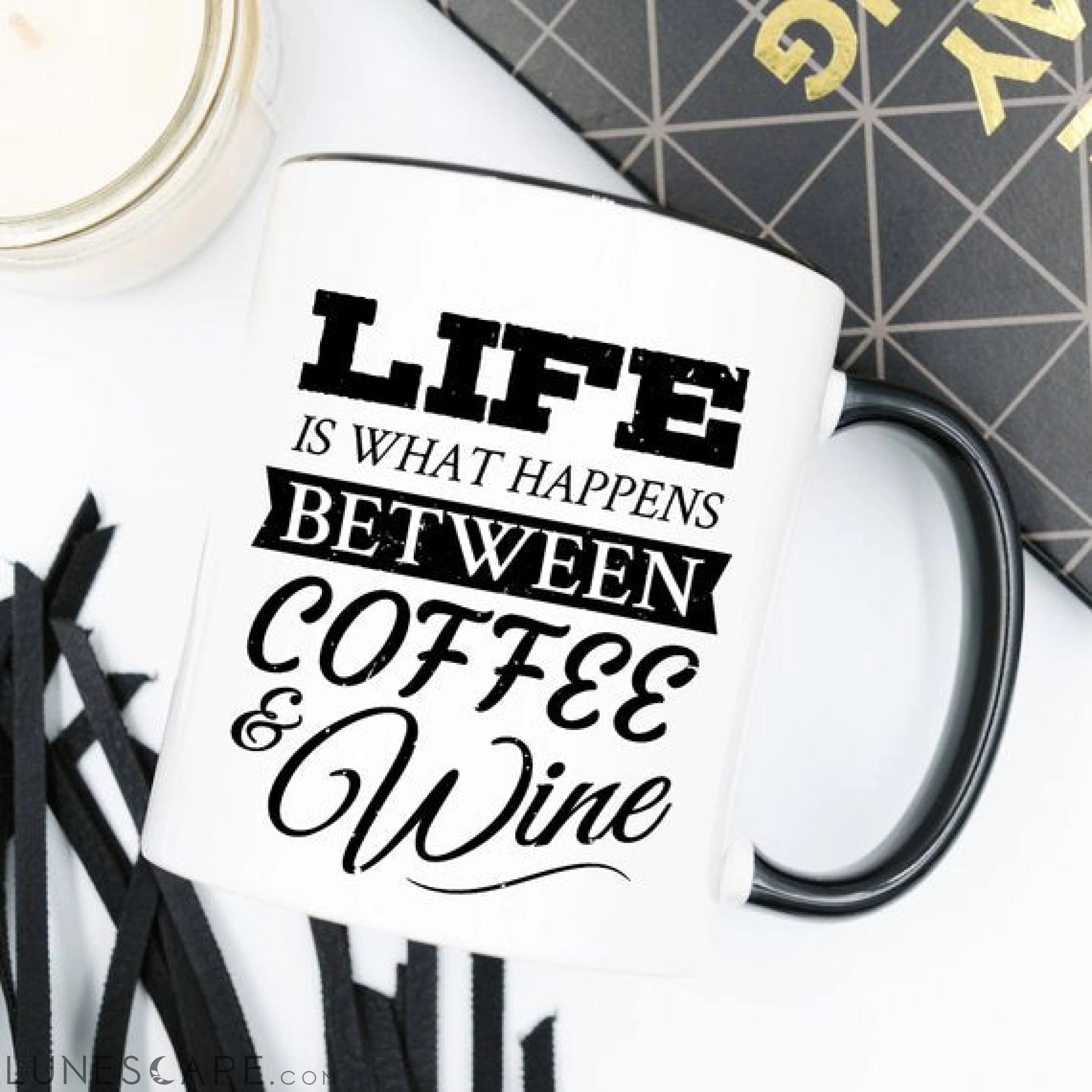 Funny Coffee Mug, Life Is What Happens Between LUNESCAPE