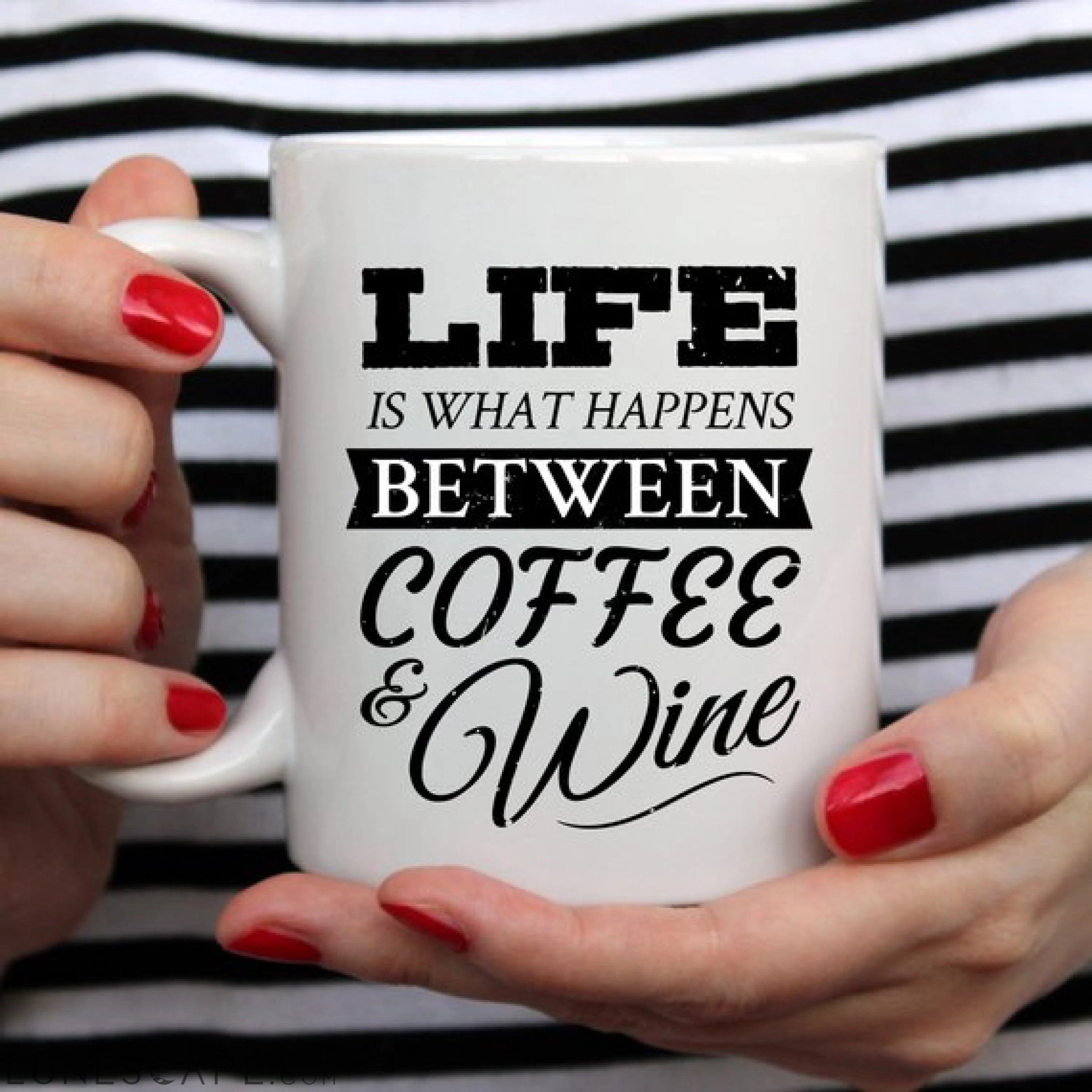 Funny Coffee Mug, Life Is What Happens Between LUNESCAPE