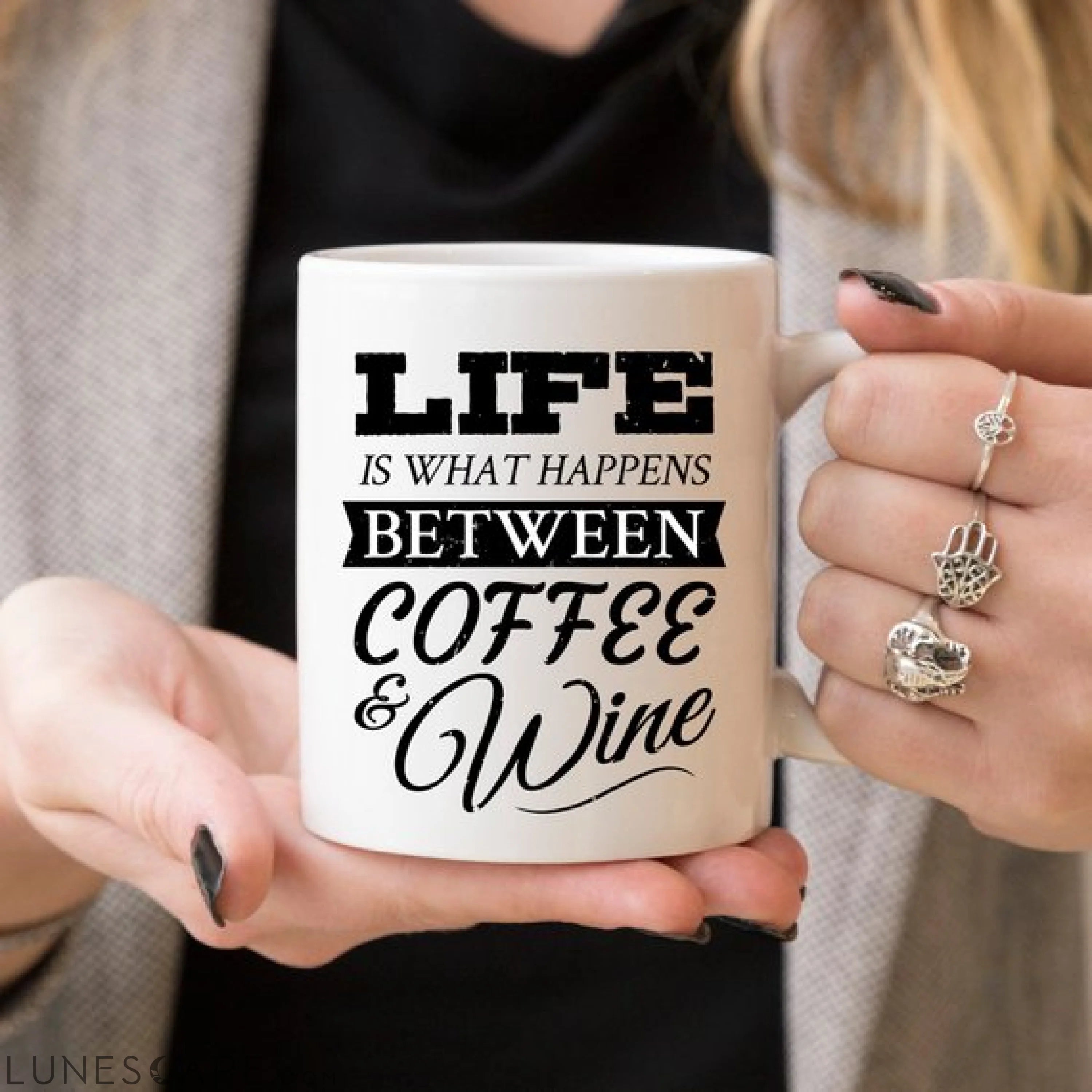 Funny Coffee Mug, Life Is What Happens Between LUNESCAPE