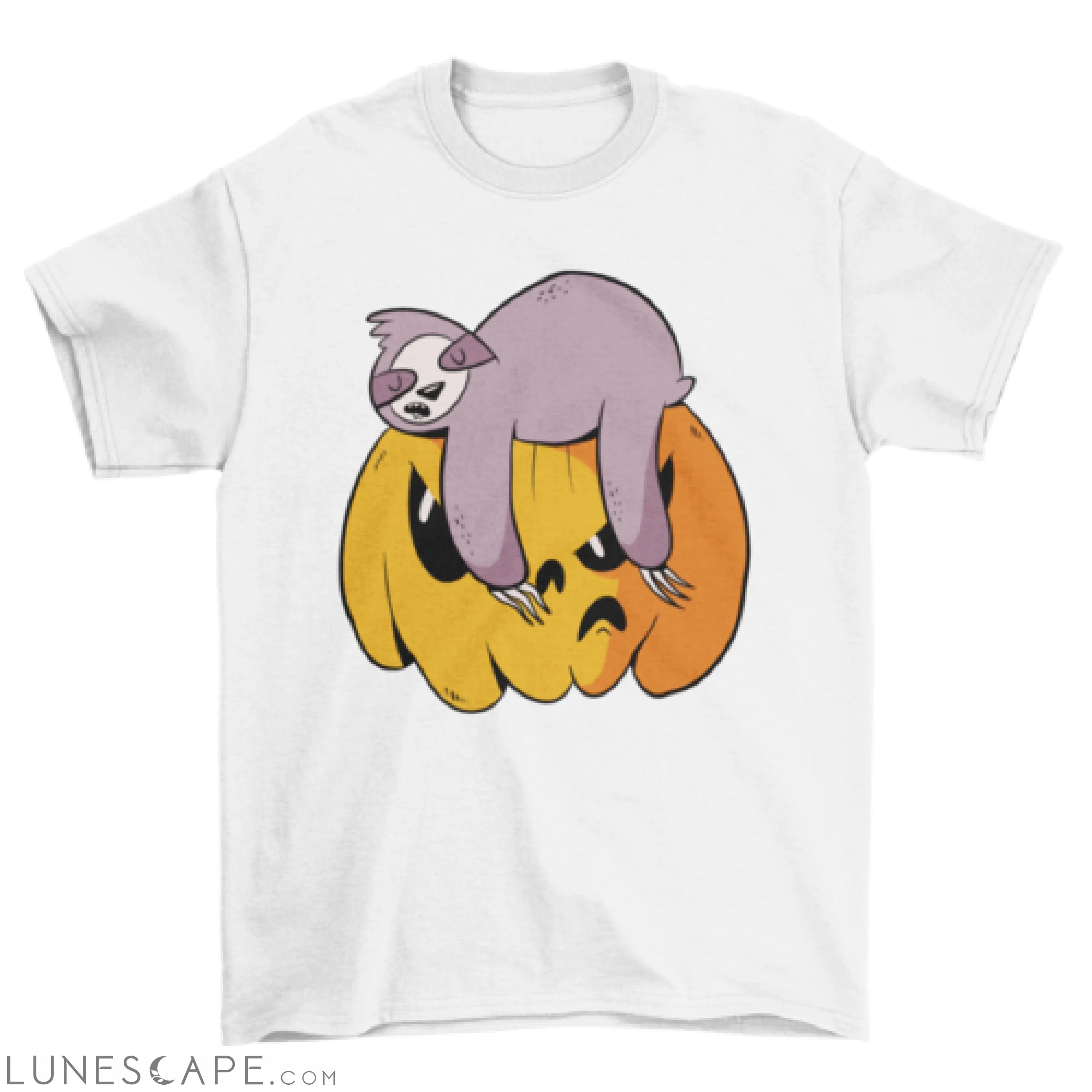 Funny sloth sleeping on pumpkin Halloween gift t-shirt LUNESCAPE