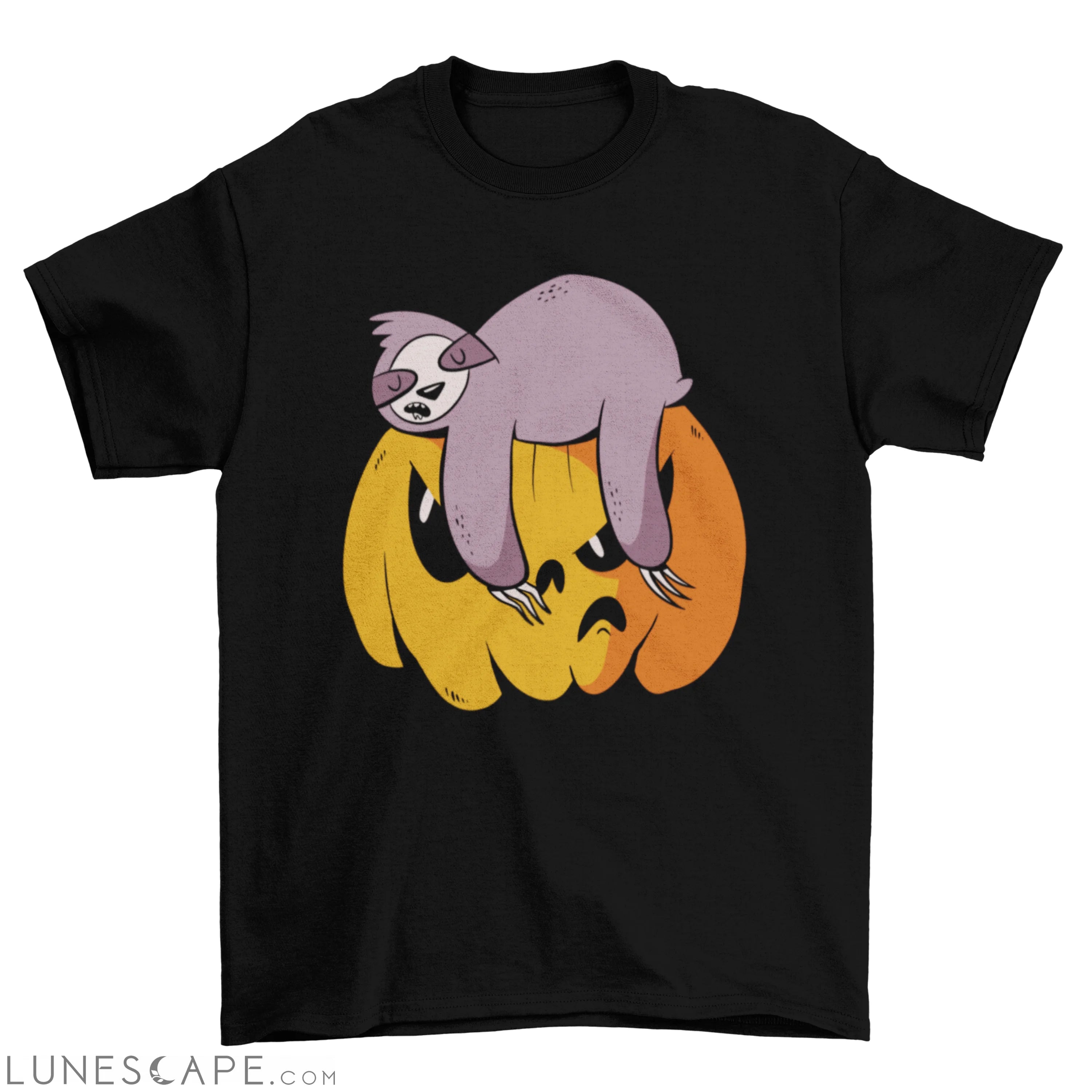 Funny sloth sleeping on pumpkin Halloween gift t-shirt LUNESCAPE