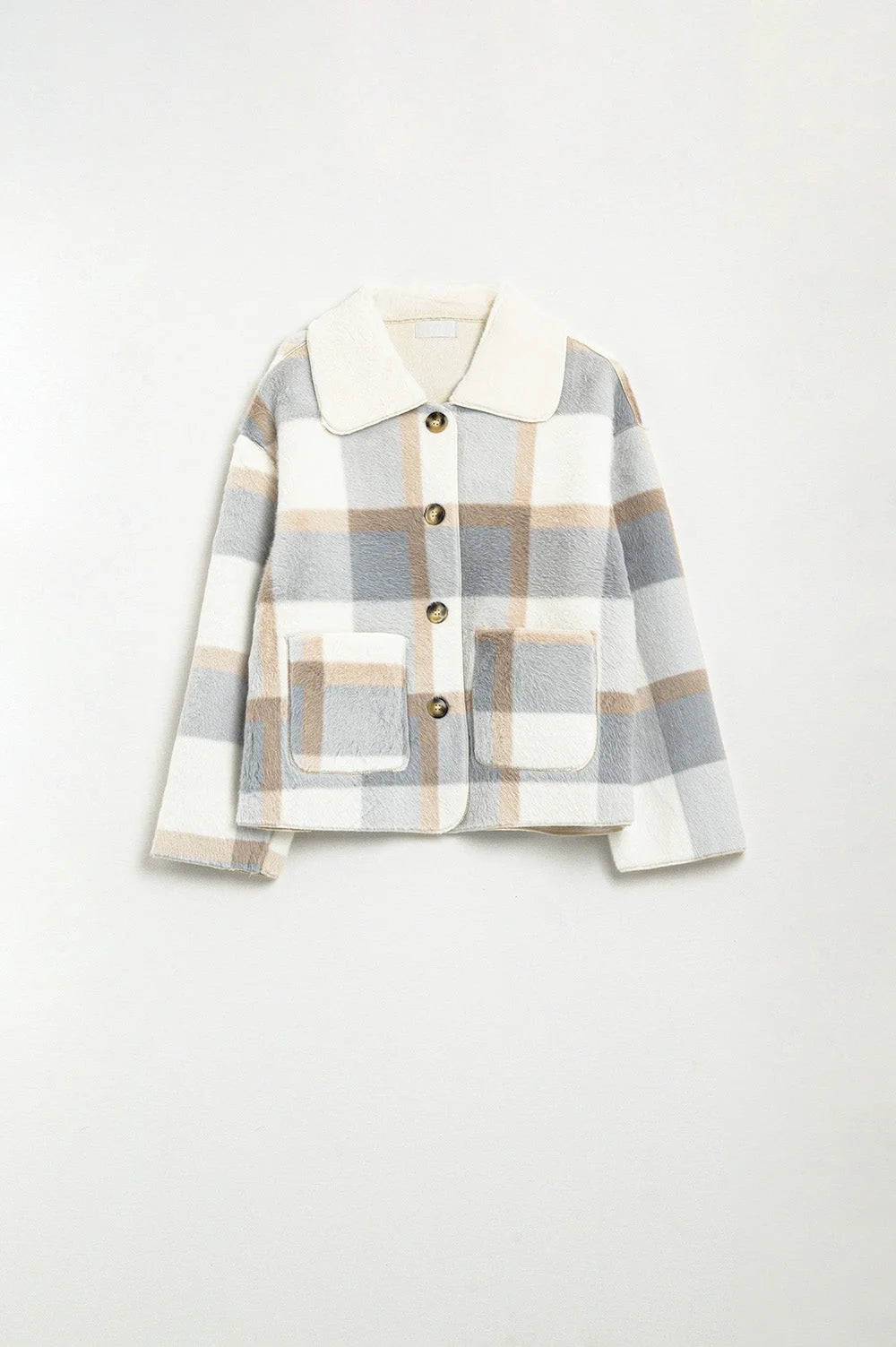 Fur Jacket With Blue Check Print LUNESCAPE