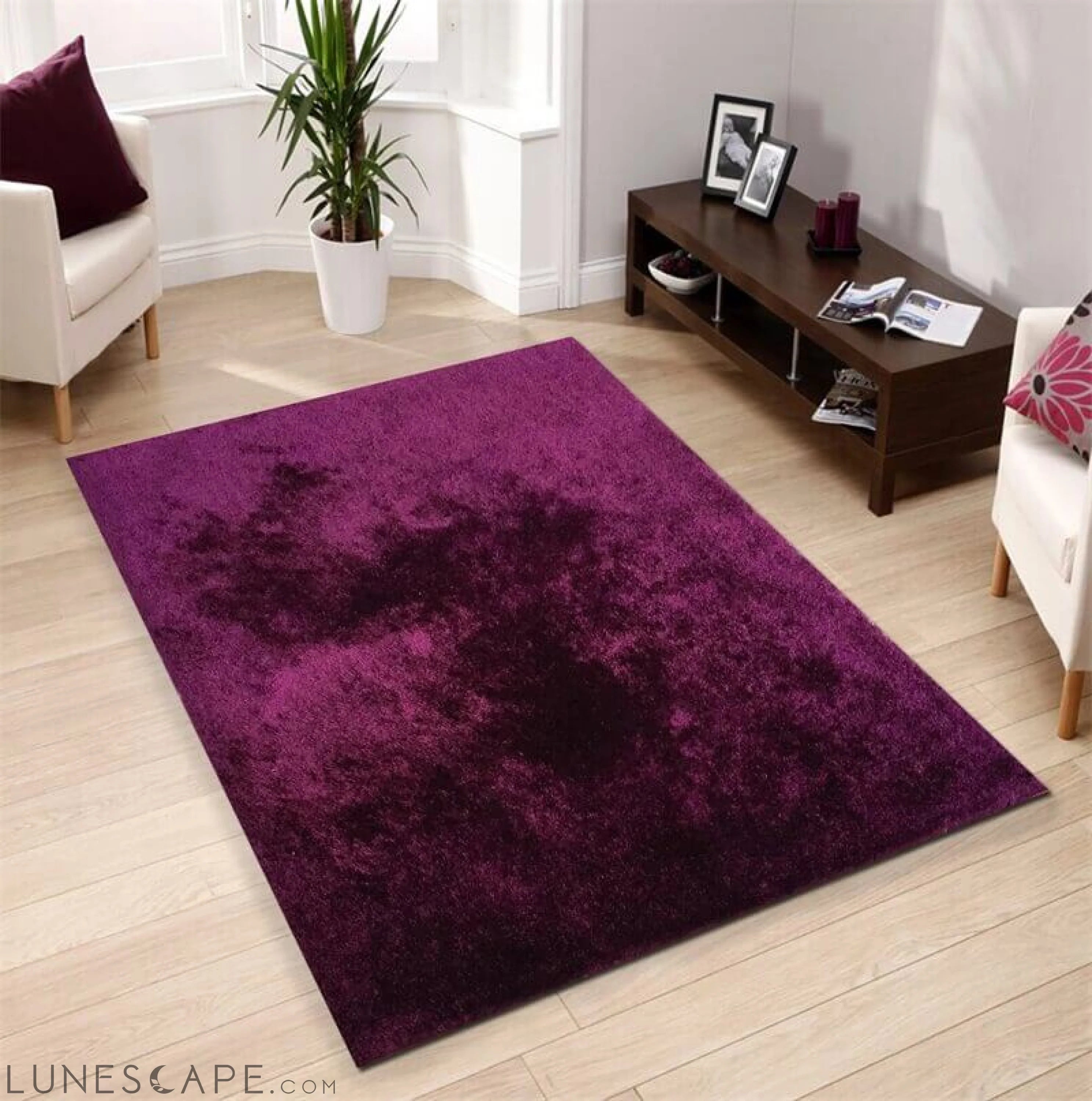 Fuzzy Magenta Area Rug LUNESCAPE