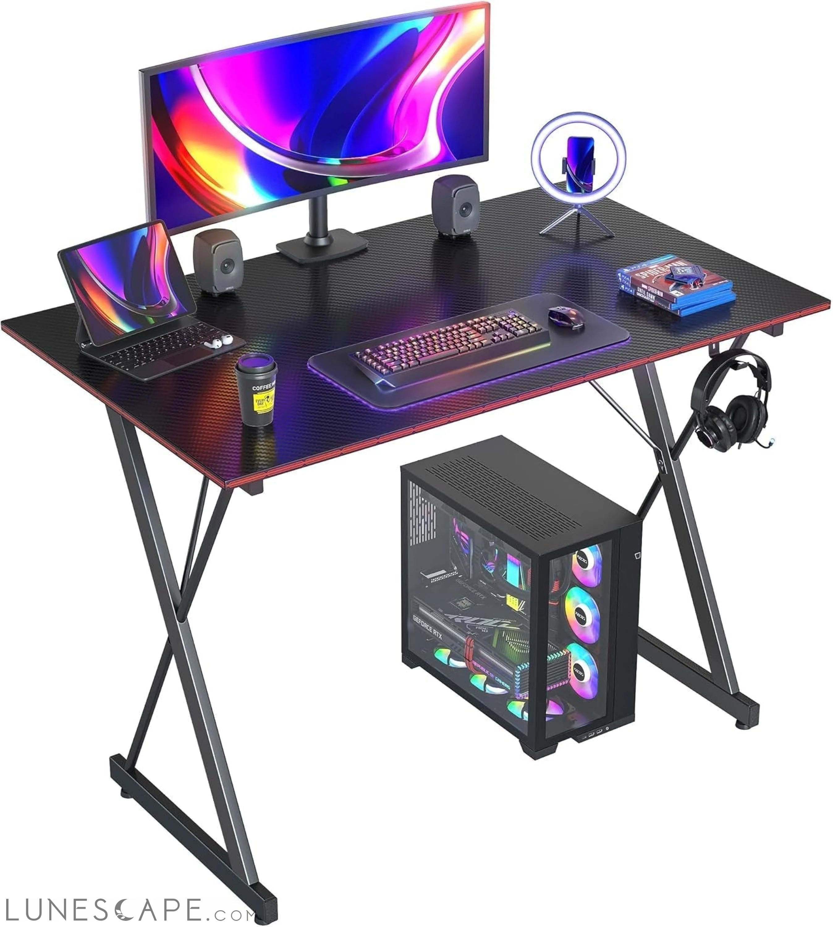 Gaming Desk 32 Inch PC Computer Desk, Home Office Desk Table Gamer LUNESCAPE