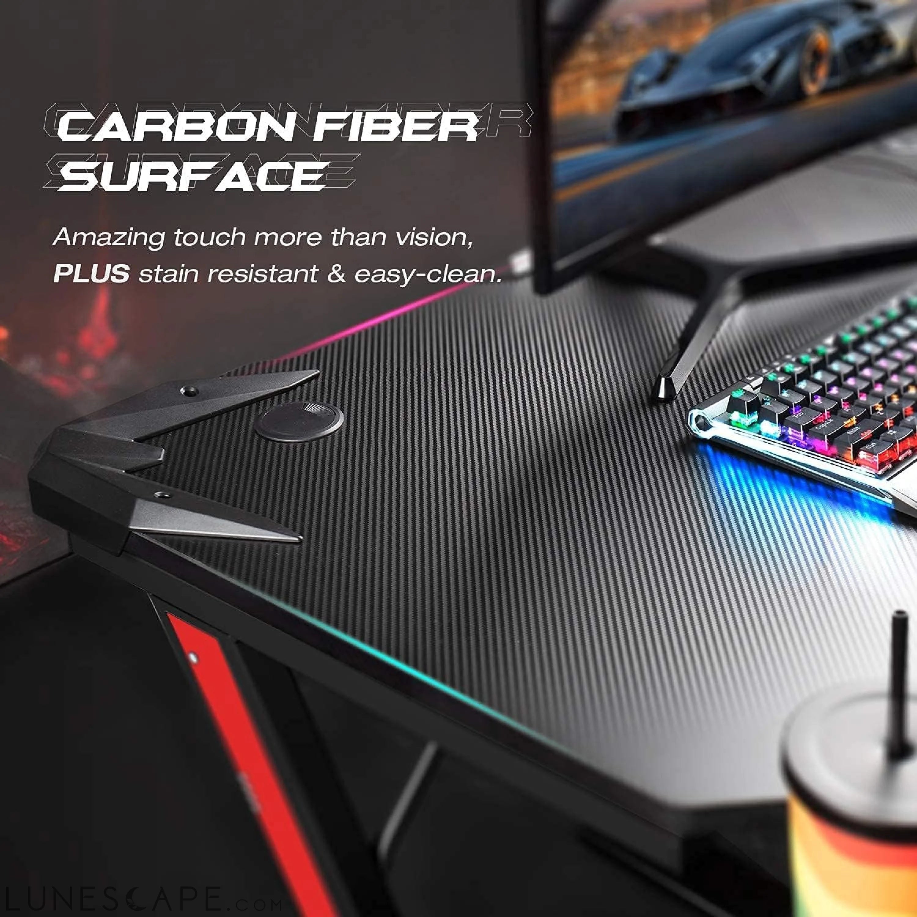 Gaming Desk, Computer Desk with Carbon Fiber Surface, Gaming Table Z LUNESCAPE