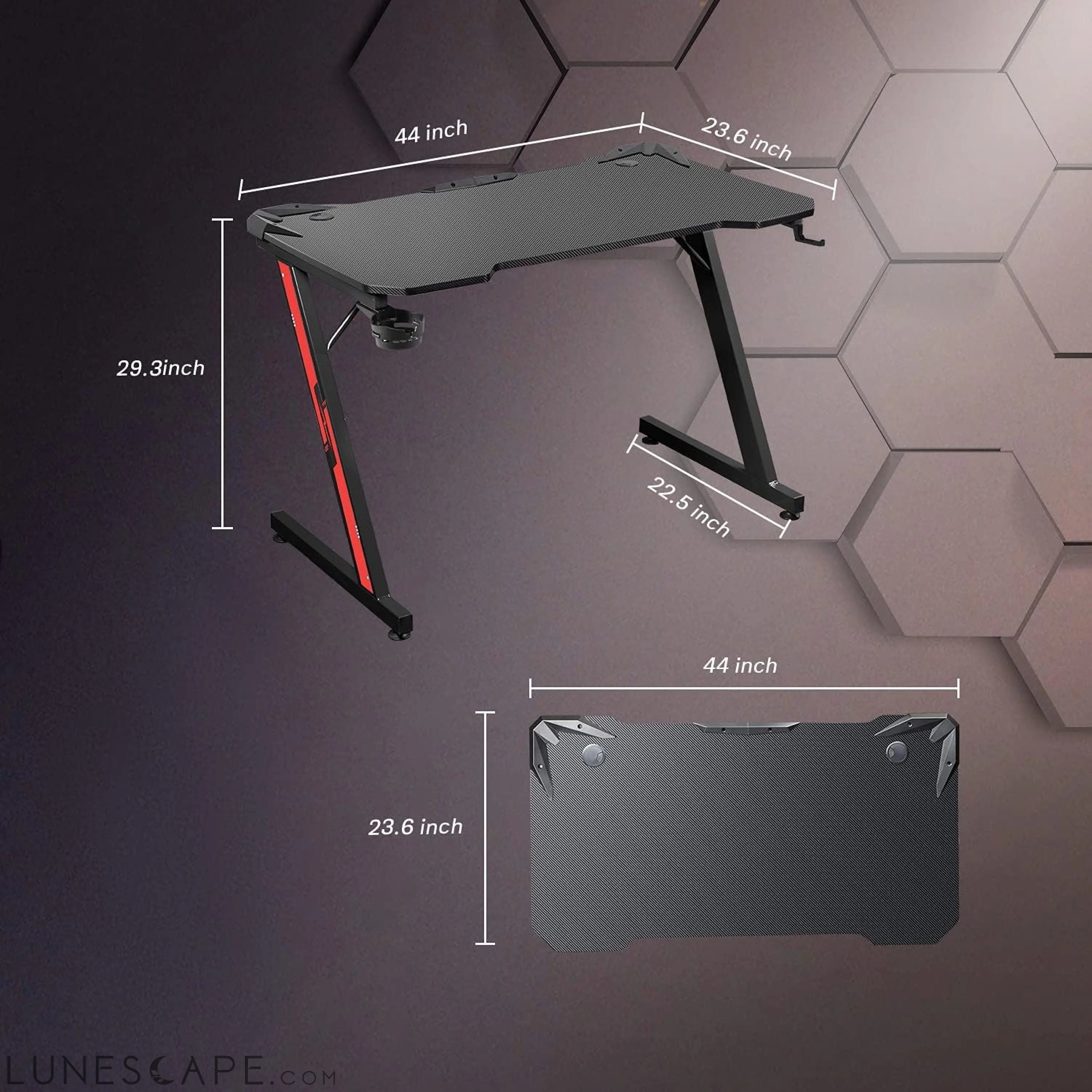 Gaming Desk, Computer Desk with Carbon Fiber Surface, Gaming Table Z LUNESCAPE