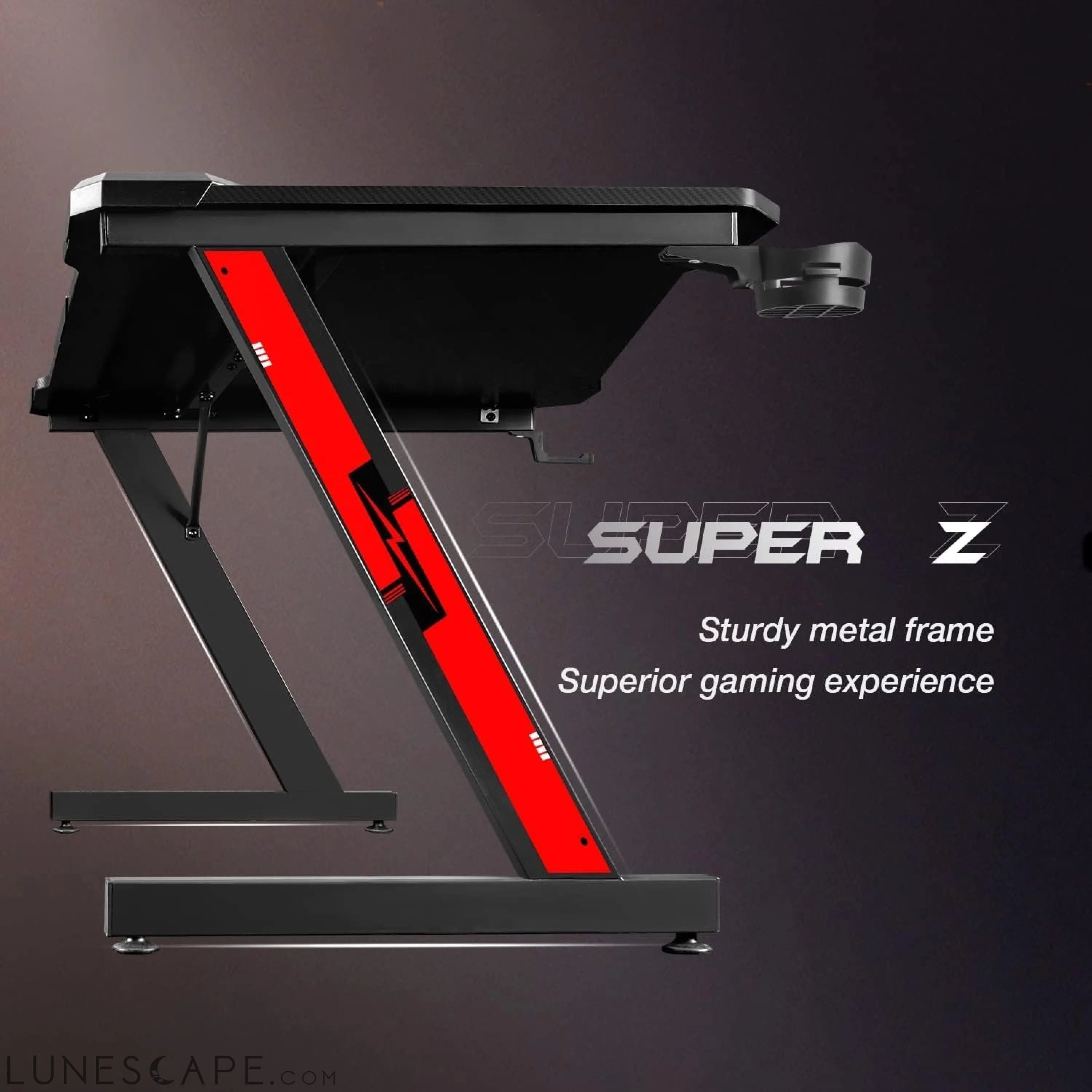 Gaming Desk, Computer Desk with Carbon Fiber Surface, Gaming Table Z LUNESCAPE