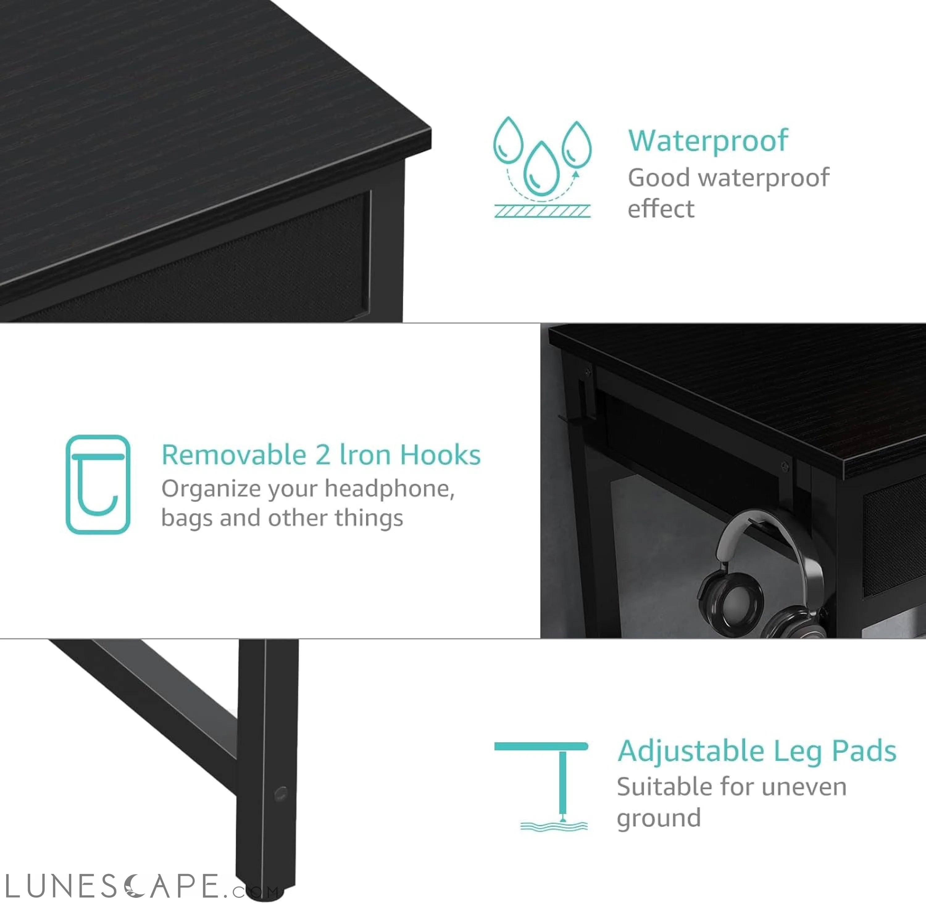 Gaming Desk with Fabric File Drawers Cabinet, 57 Inch Home Office LUNESCAPE