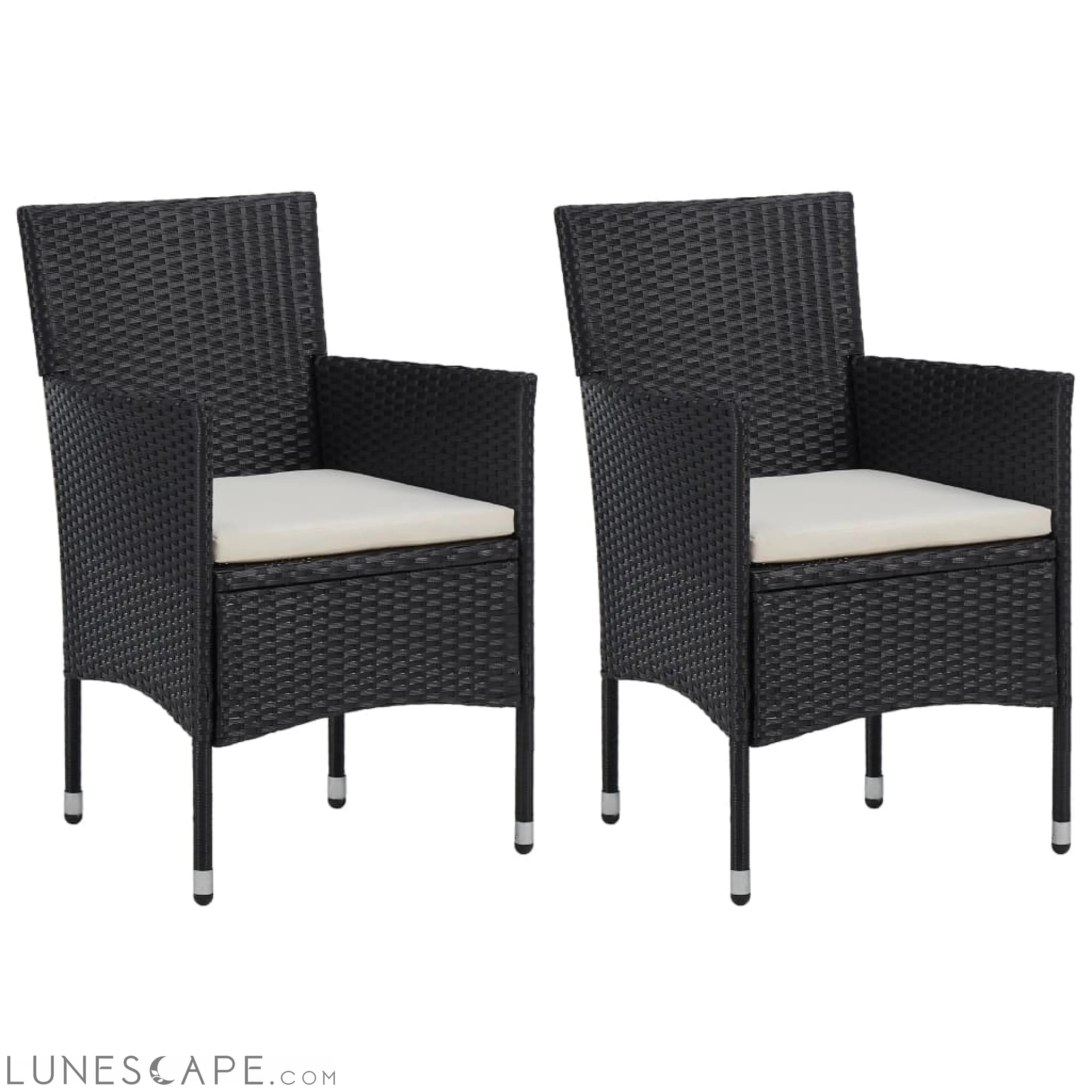 Garden Dining Chairs 2pcs Poly Rattan Black LUNESCAPE