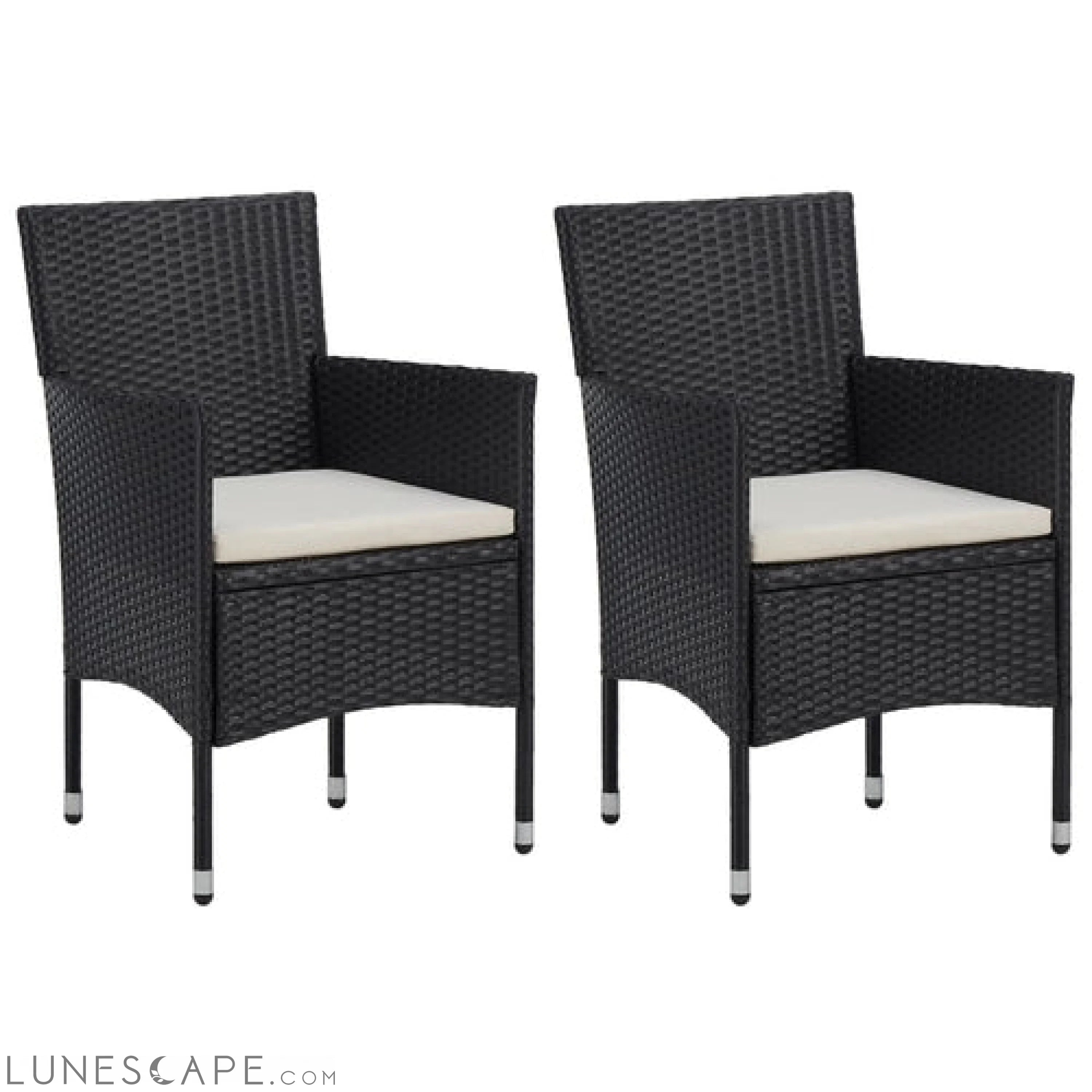 Garden Dining Chairs 2pcs Poly Rattan Black LUNESCAPE