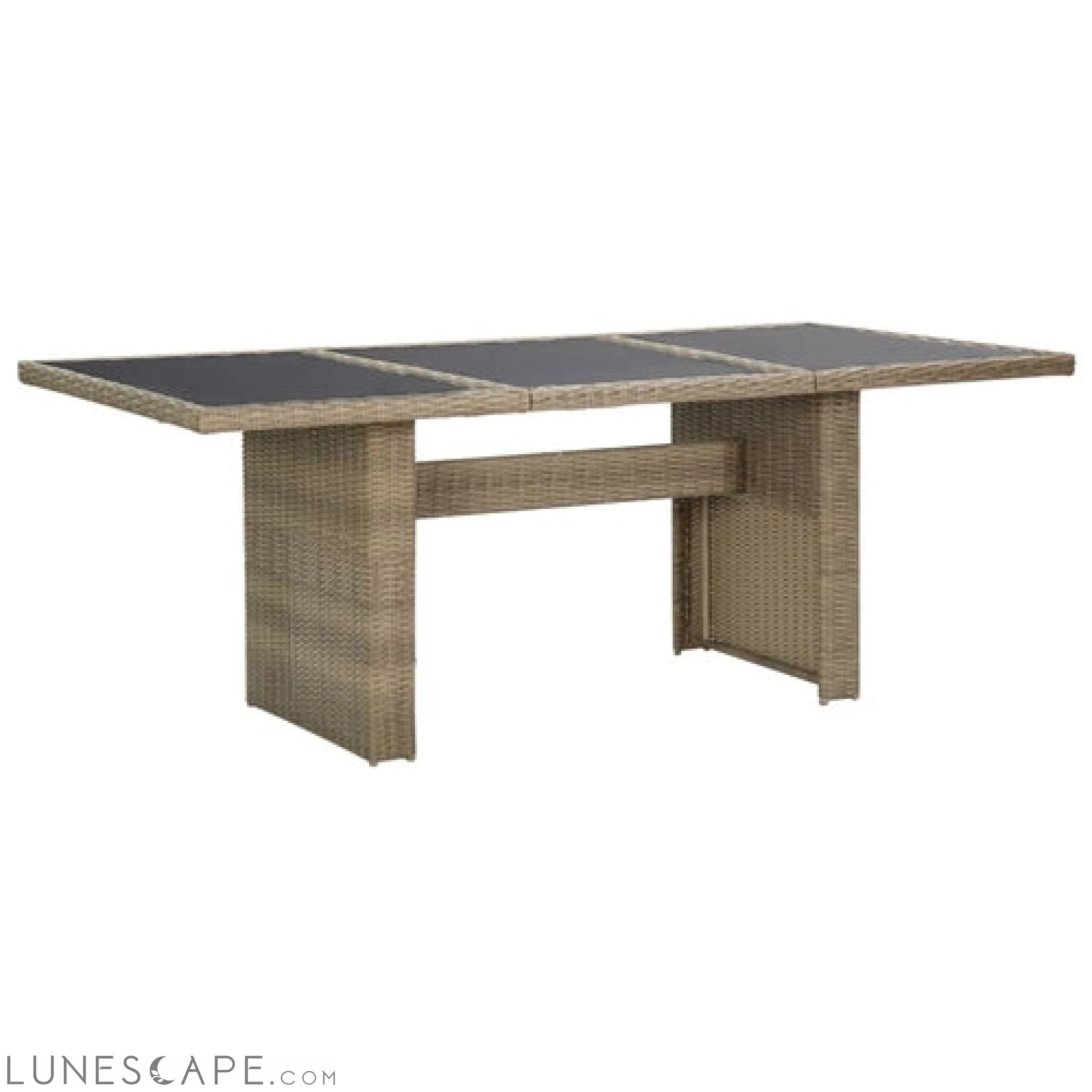 Garden Dining Table Brown 78.7"x39.4"x29.1" Glass and Poly Rattan LUNESCAPE