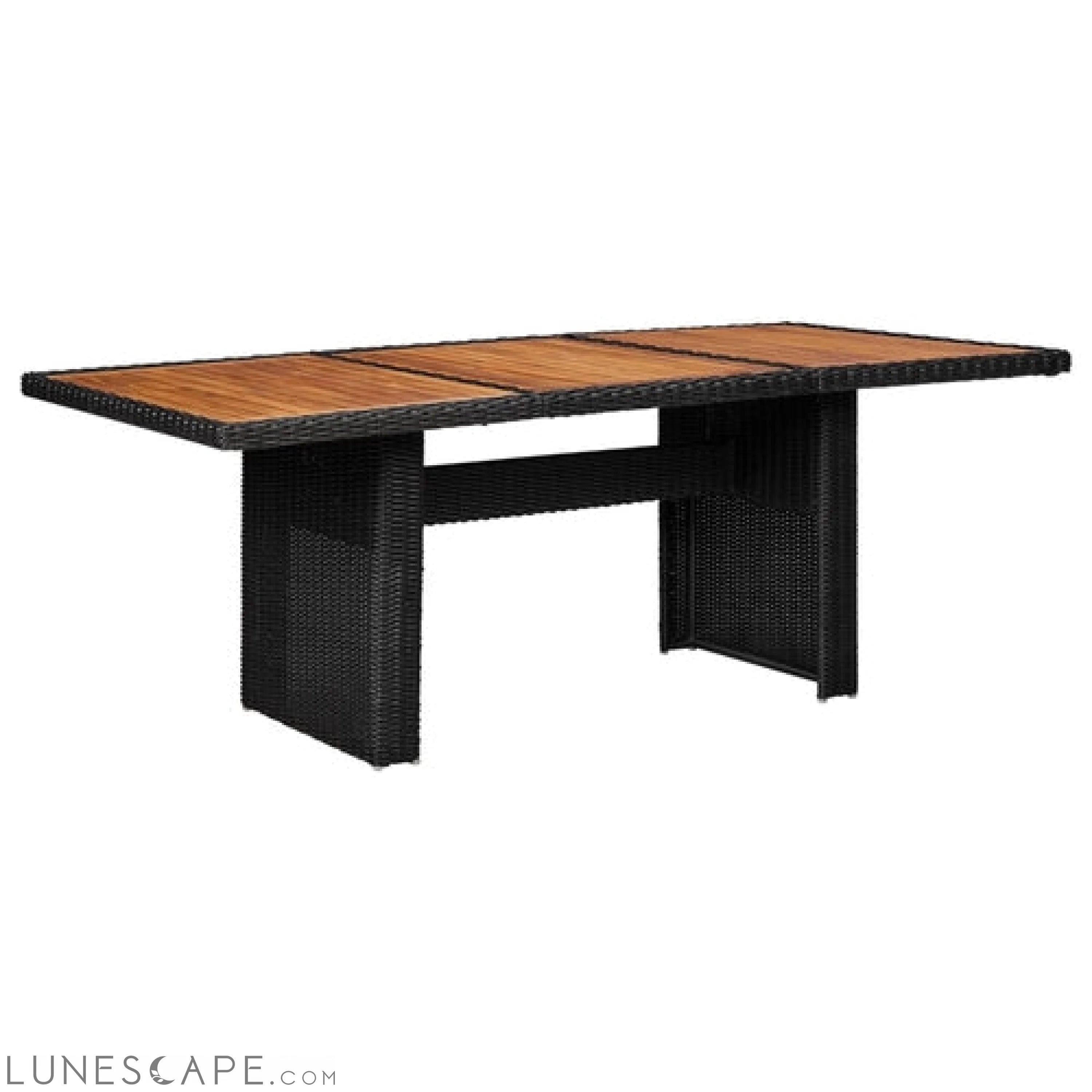 Garden Dining Table Brown 78.7"x39.4"x29.1" Glass and Poly Rattan LUNESCAPE