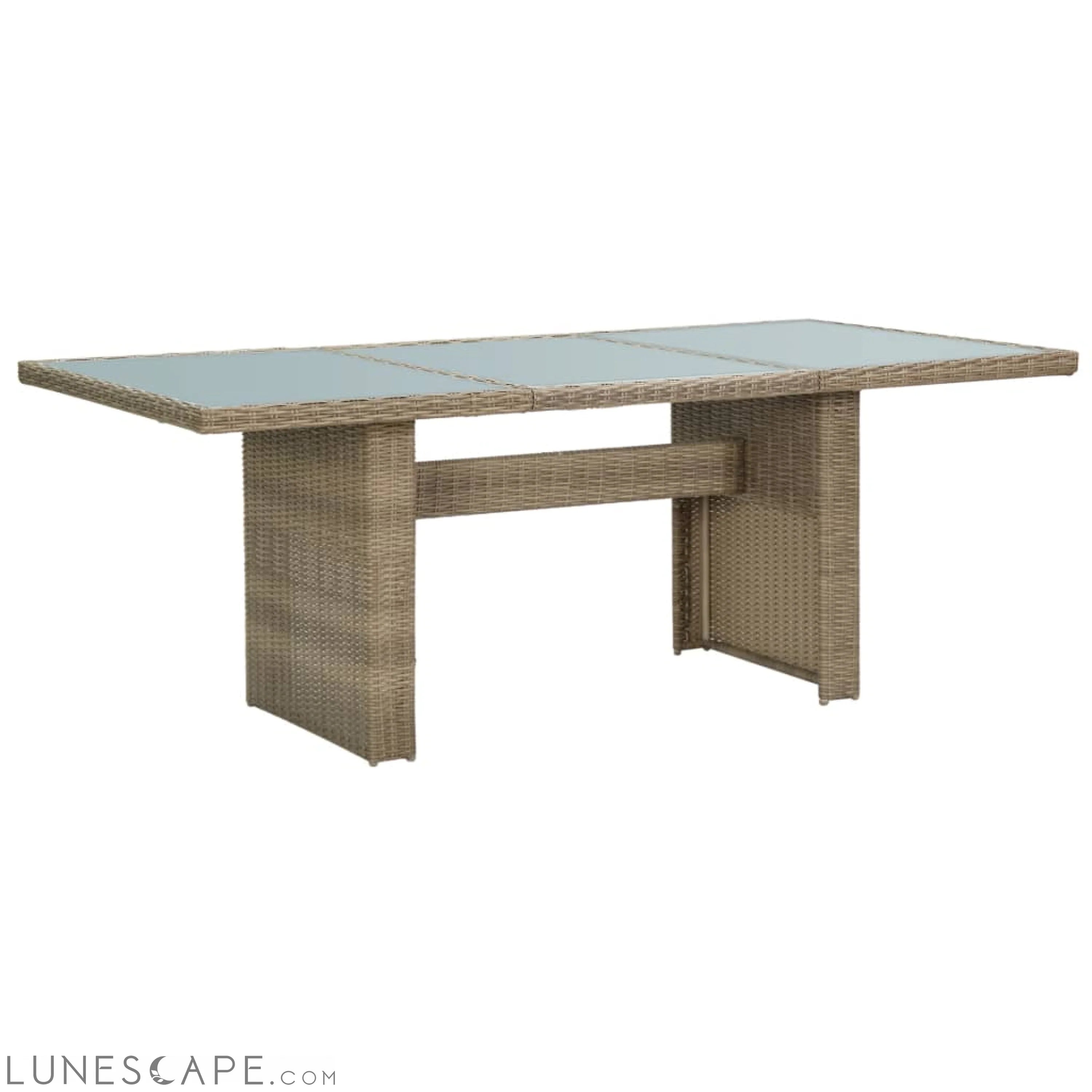 Garden Dining Table Brown 78.7"x39.4"x29.1" Glass and Poly Rattan LUNESCAPE