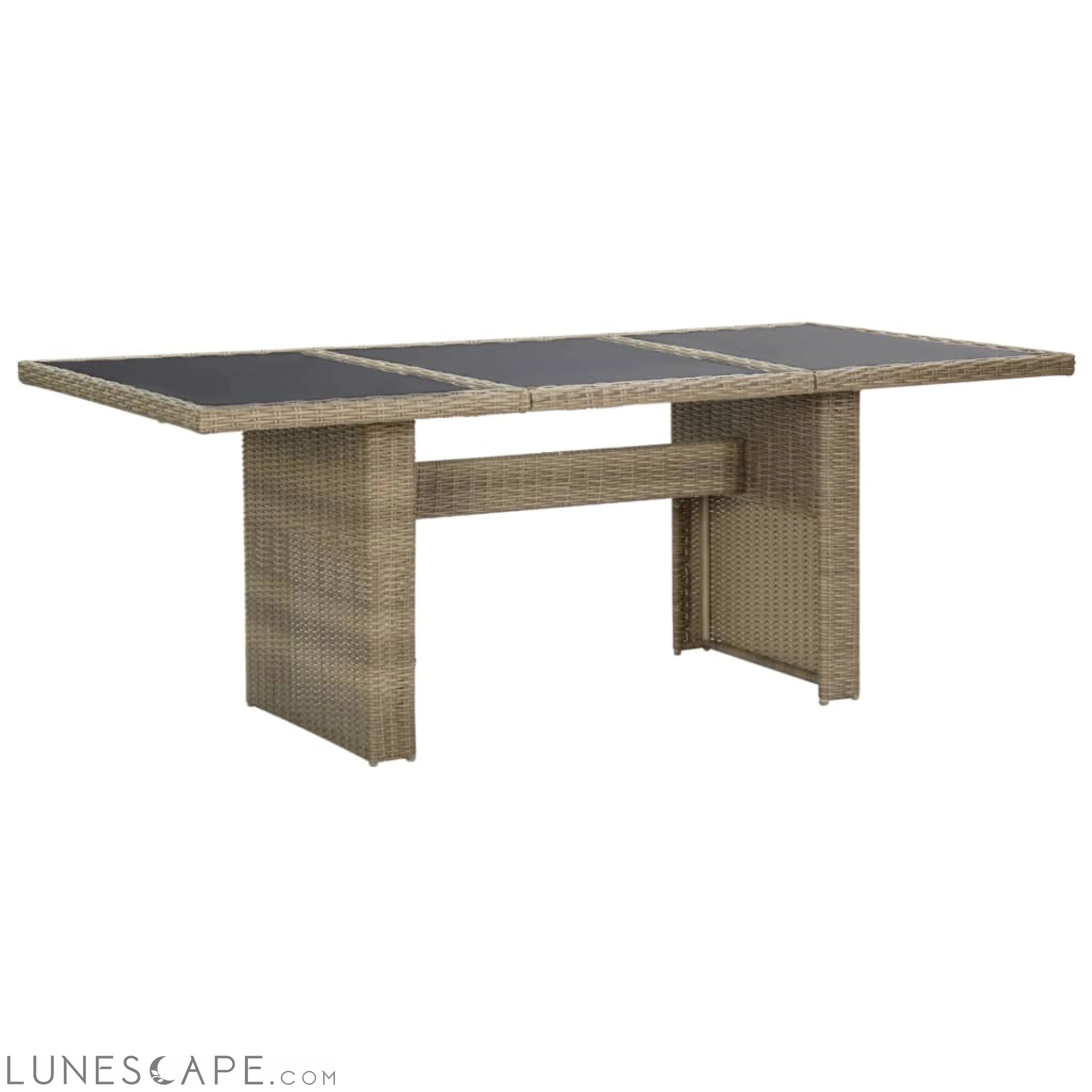 Garden Dining Table Brown 78.7"x39.4"x29.1" Glass and Poly Rattan LUNESCAPE
