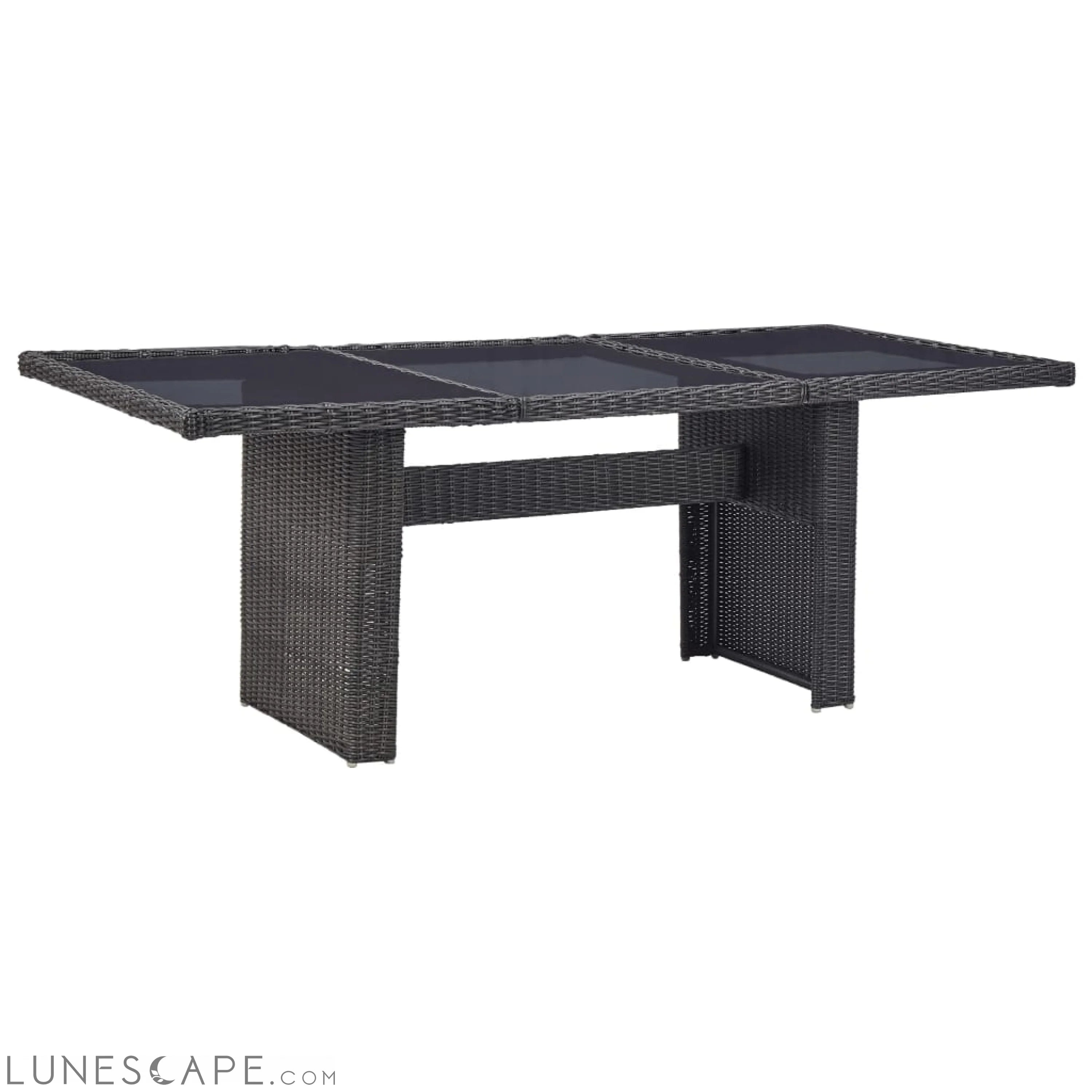 Garden Dining Table Brown 78.7"x39.4"x29.1" Glass and Poly Rattan LUNESCAPE
