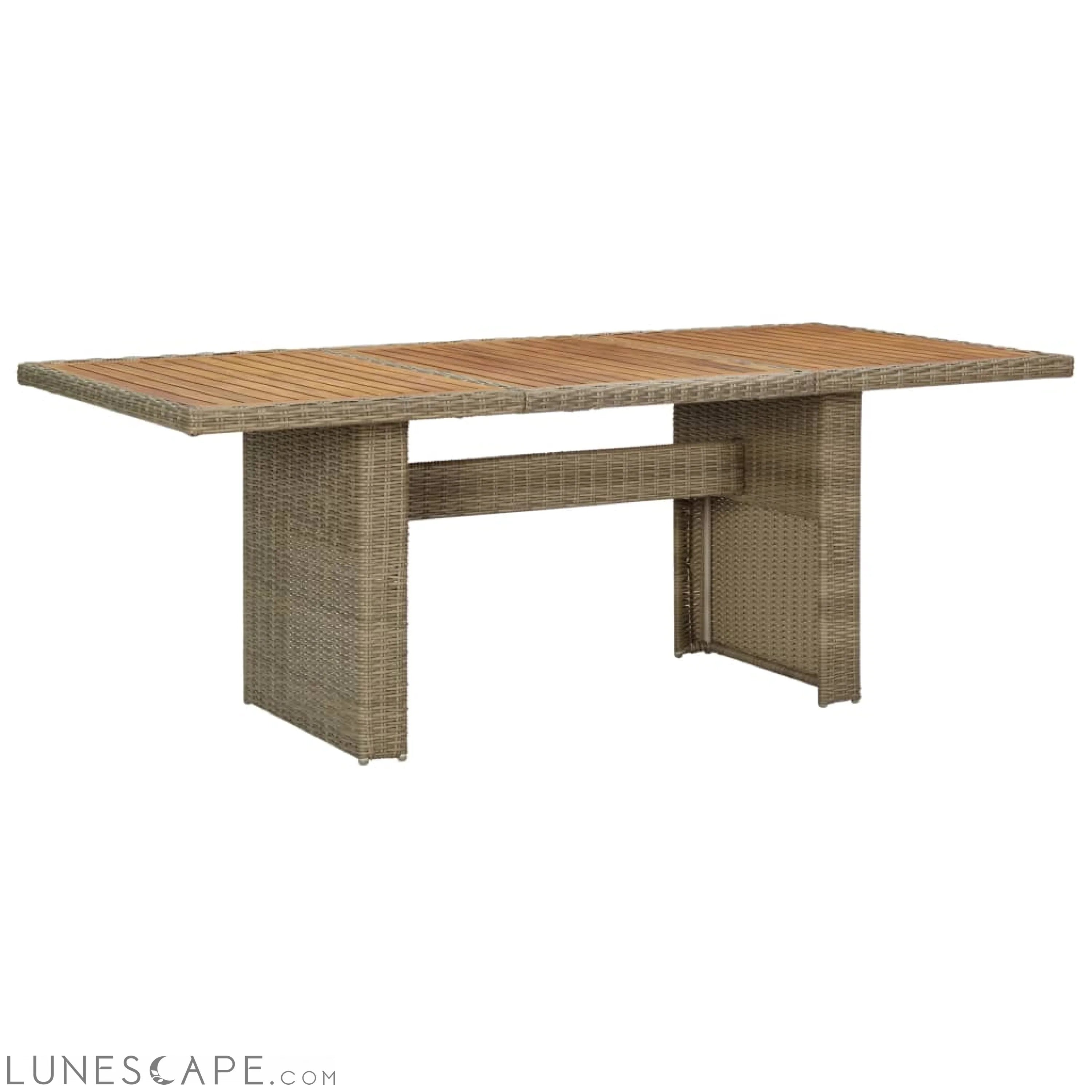 Garden Dining Table Brown 78.7"x39.4"x29.1" Glass and Poly Rattan LUNESCAPE