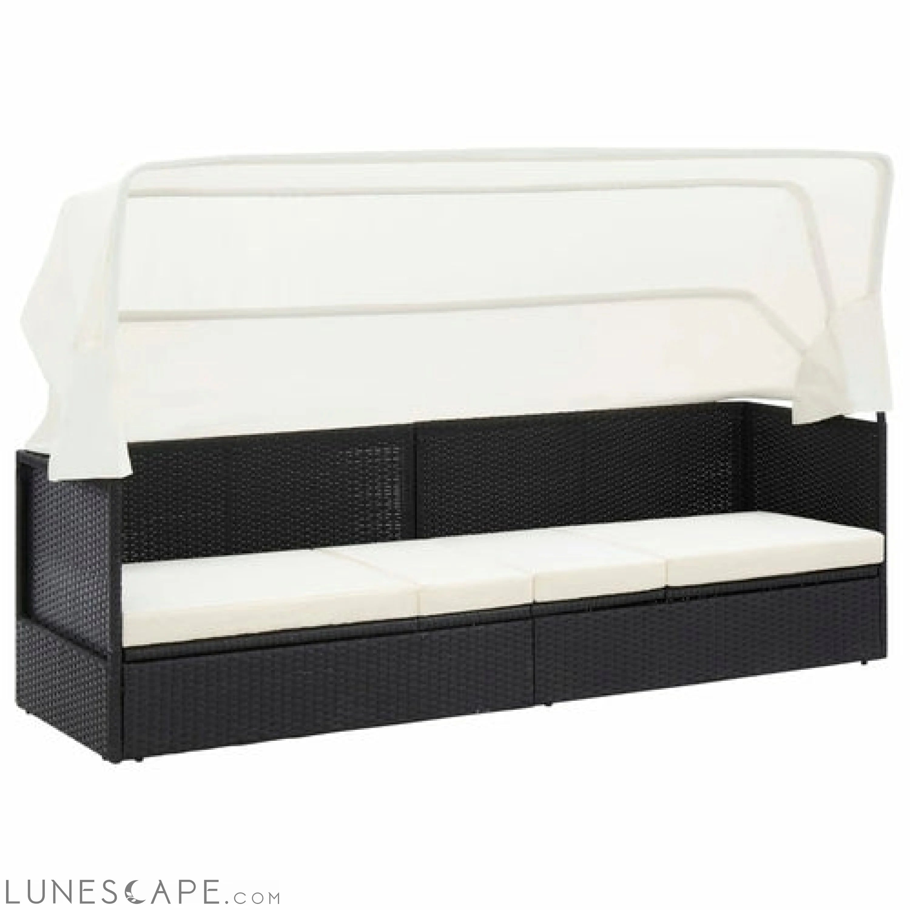 Garden Sofa with Canopy Black Poly Rattan LUNESCAPE