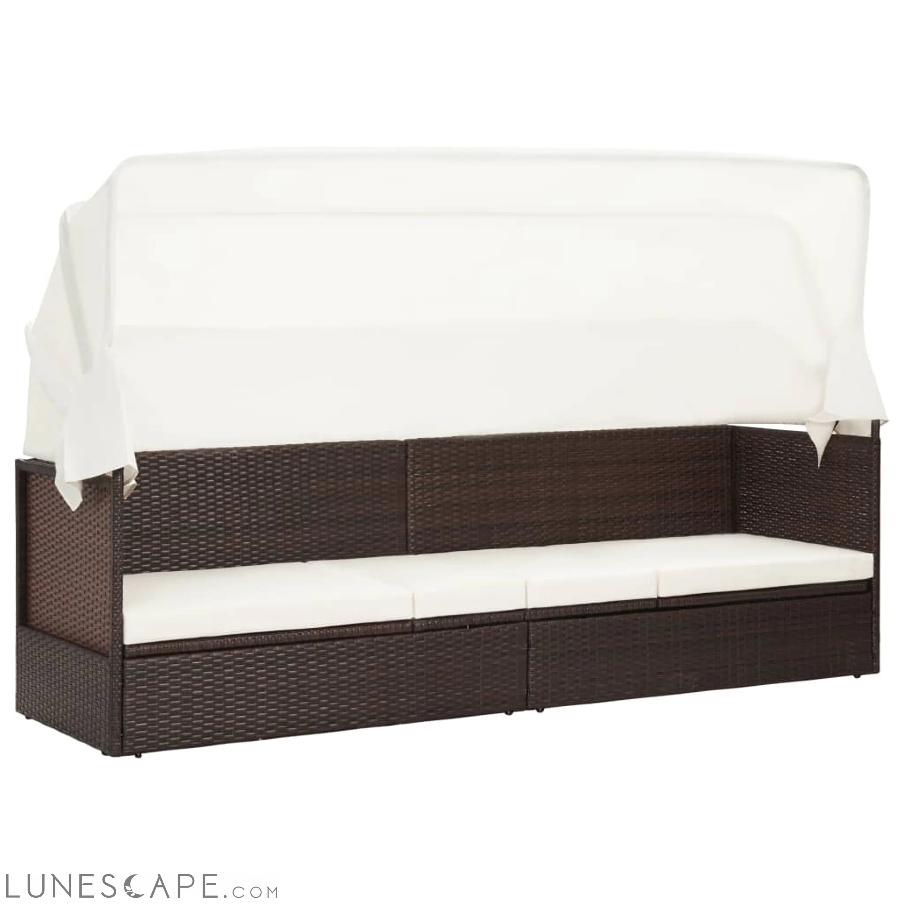 Garden Sofa with Canopy Black Poly Rattan LUNESCAPE