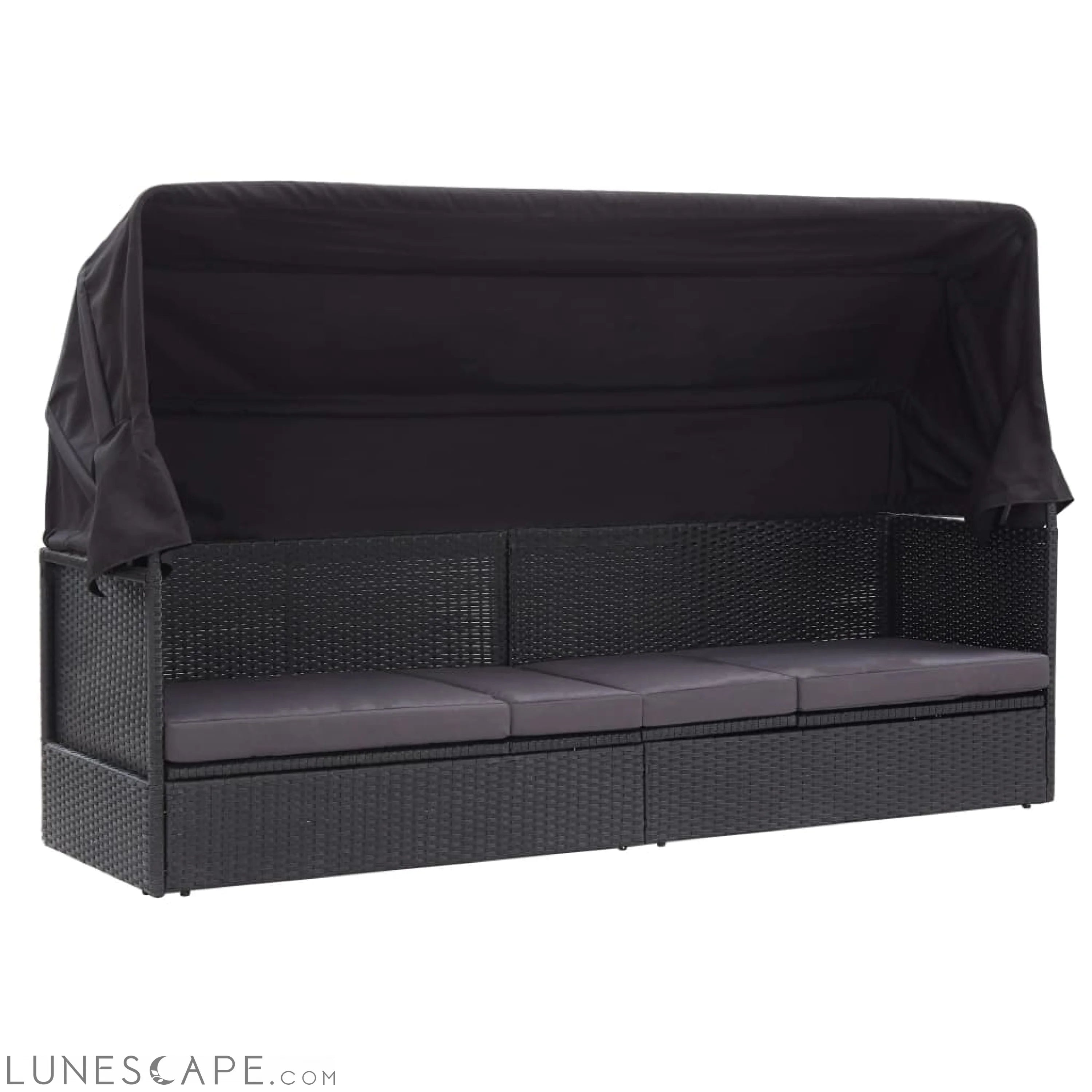 Garden Sofa with Canopy Black Poly Rattan LUNESCAPE