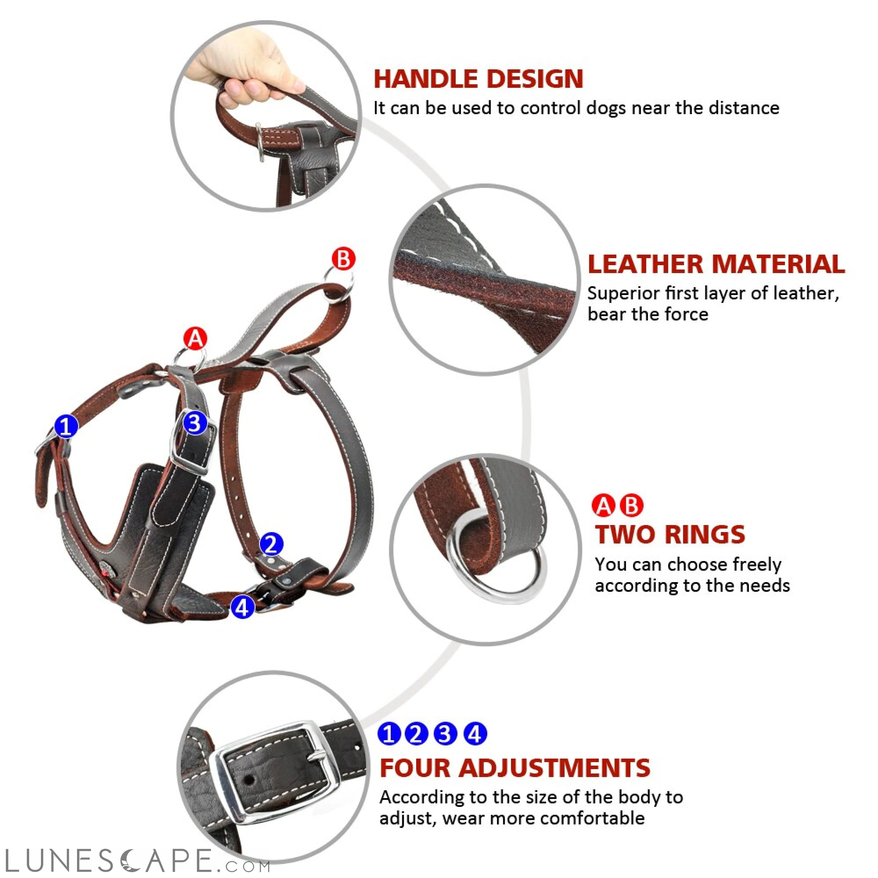 Genuine Leather Harness for Large Dogs LUNESCAPE