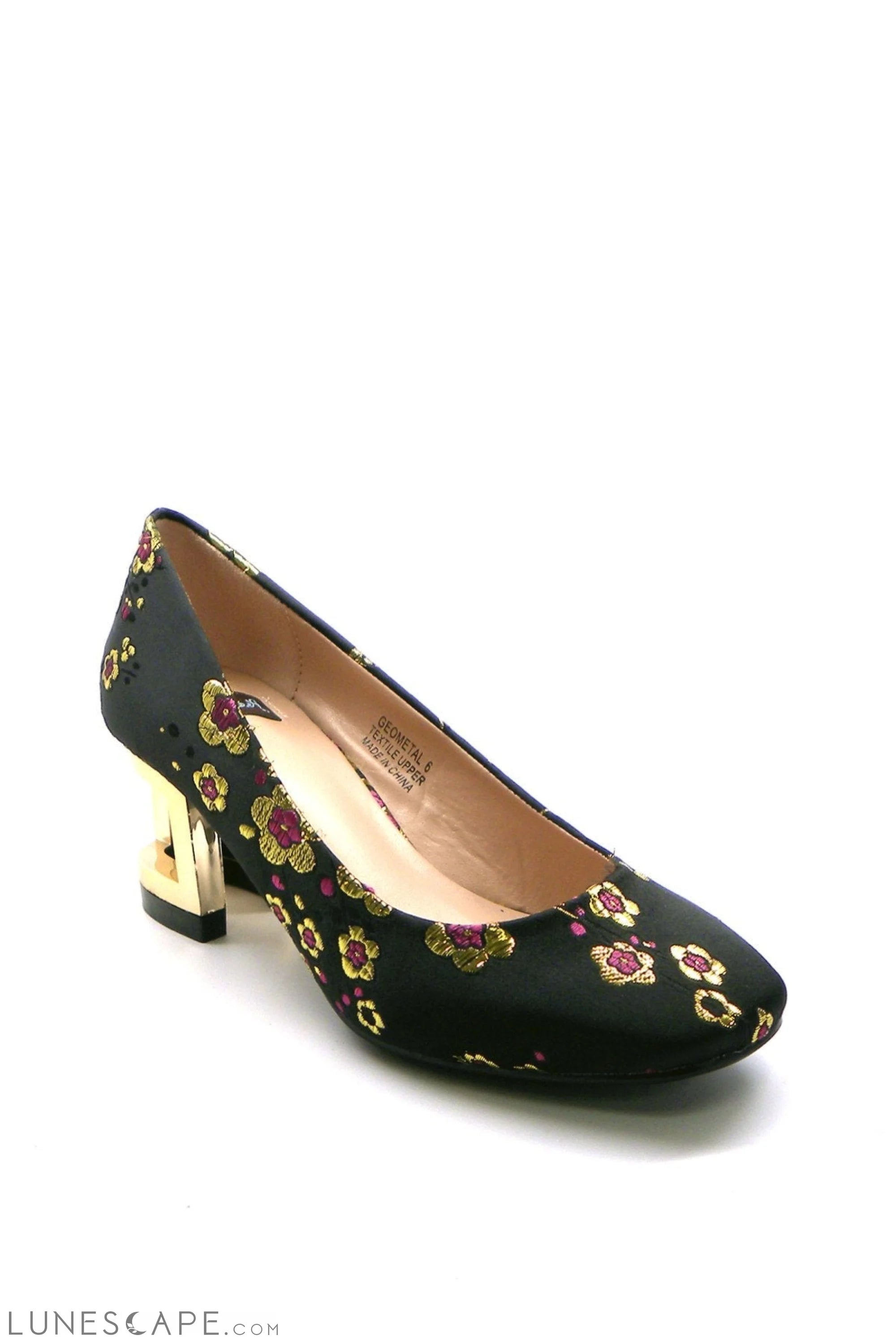 GEOMETAL Damask Metallic Embroidery Kitten Heel Pump LUNESCAPE