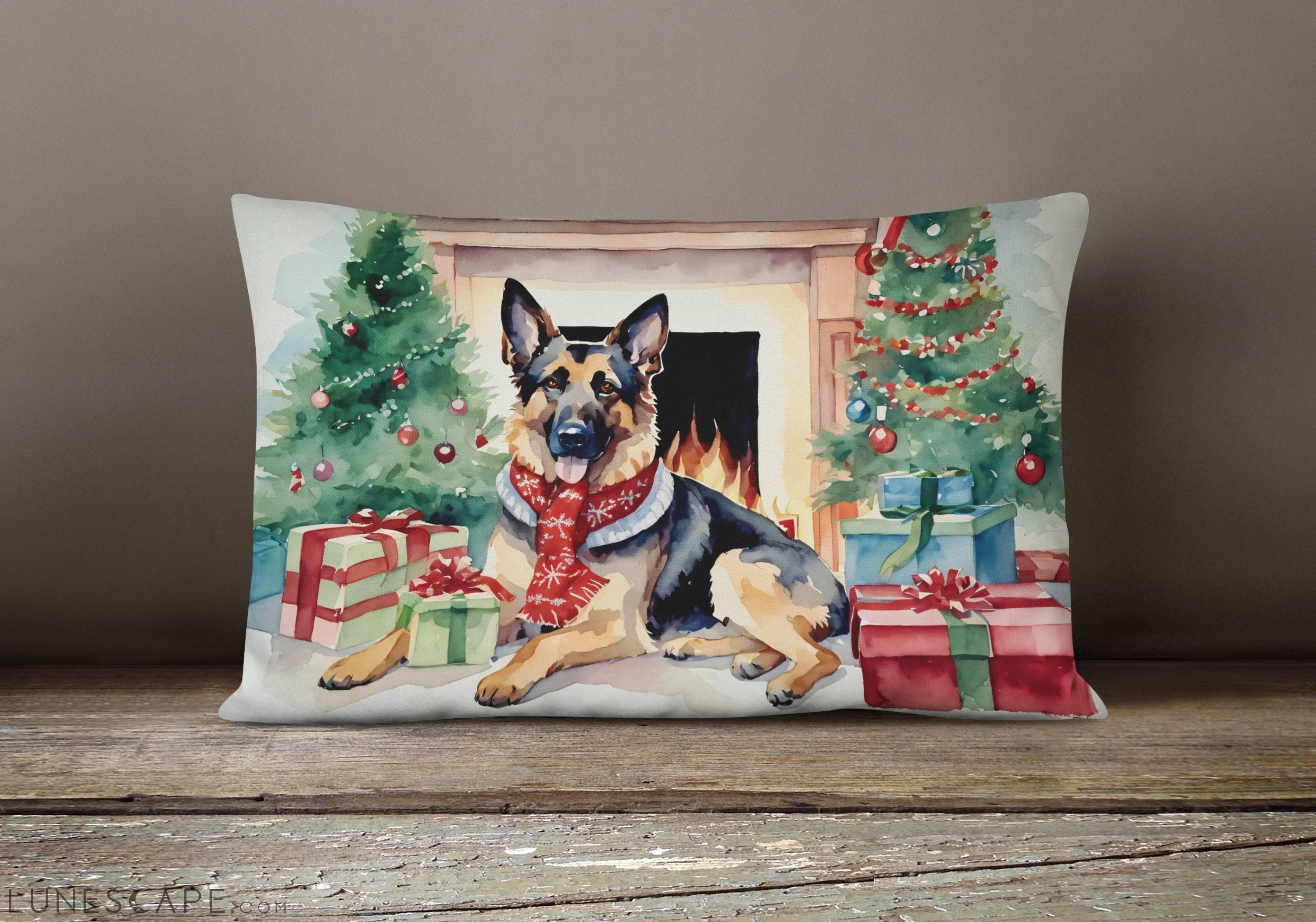 German Shepherd Cozy Christmas Throw Pillow LUNESCAPE