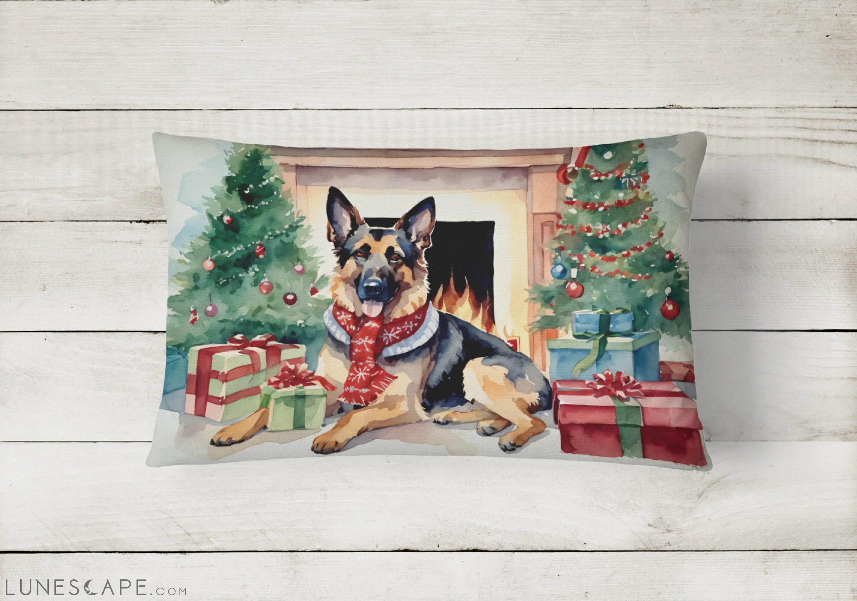 German Shepherd Cozy Christmas Throw Pillow LUNESCAPE