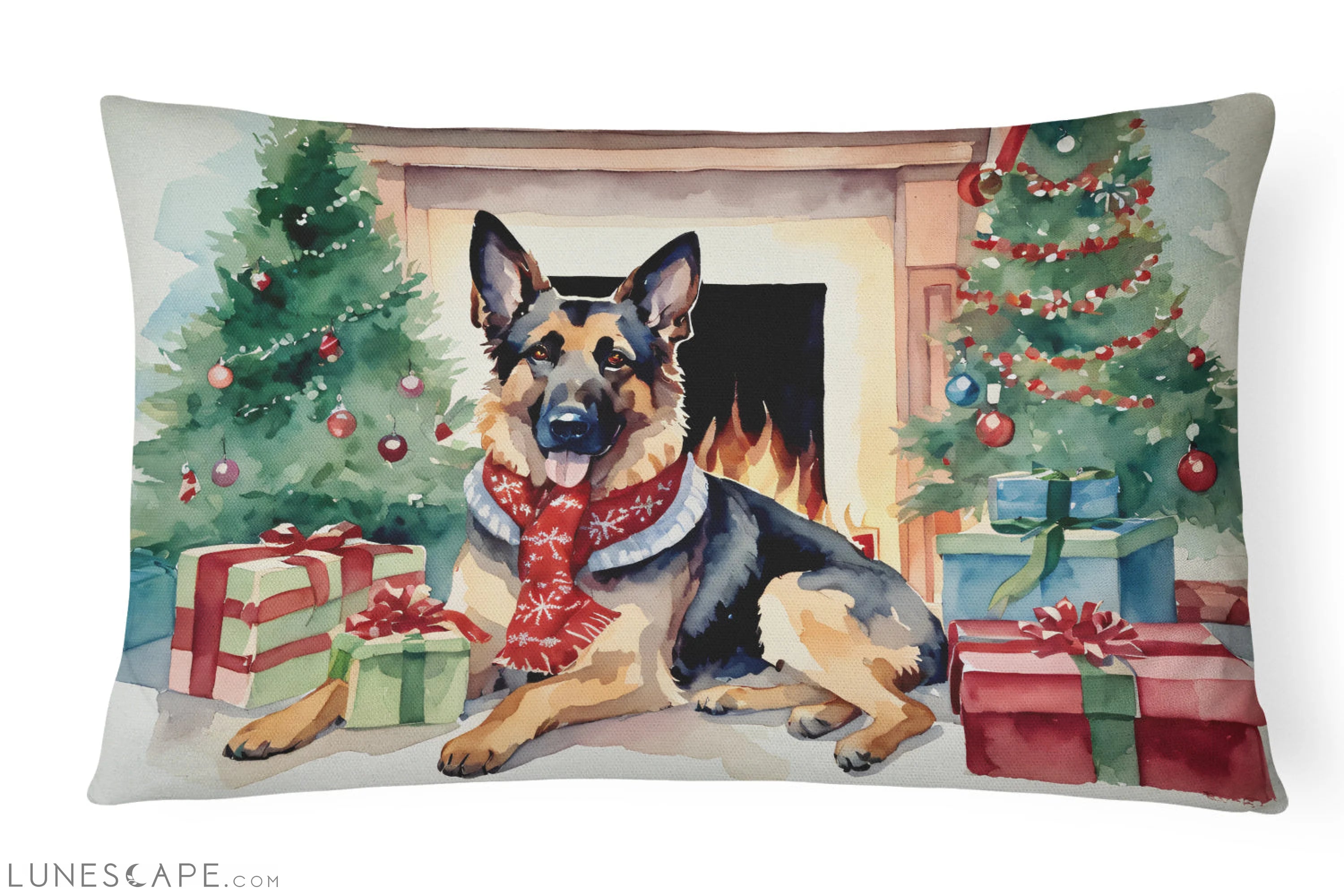 German Shepherd Cozy Christmas Throw Pillow LUNESCAPE