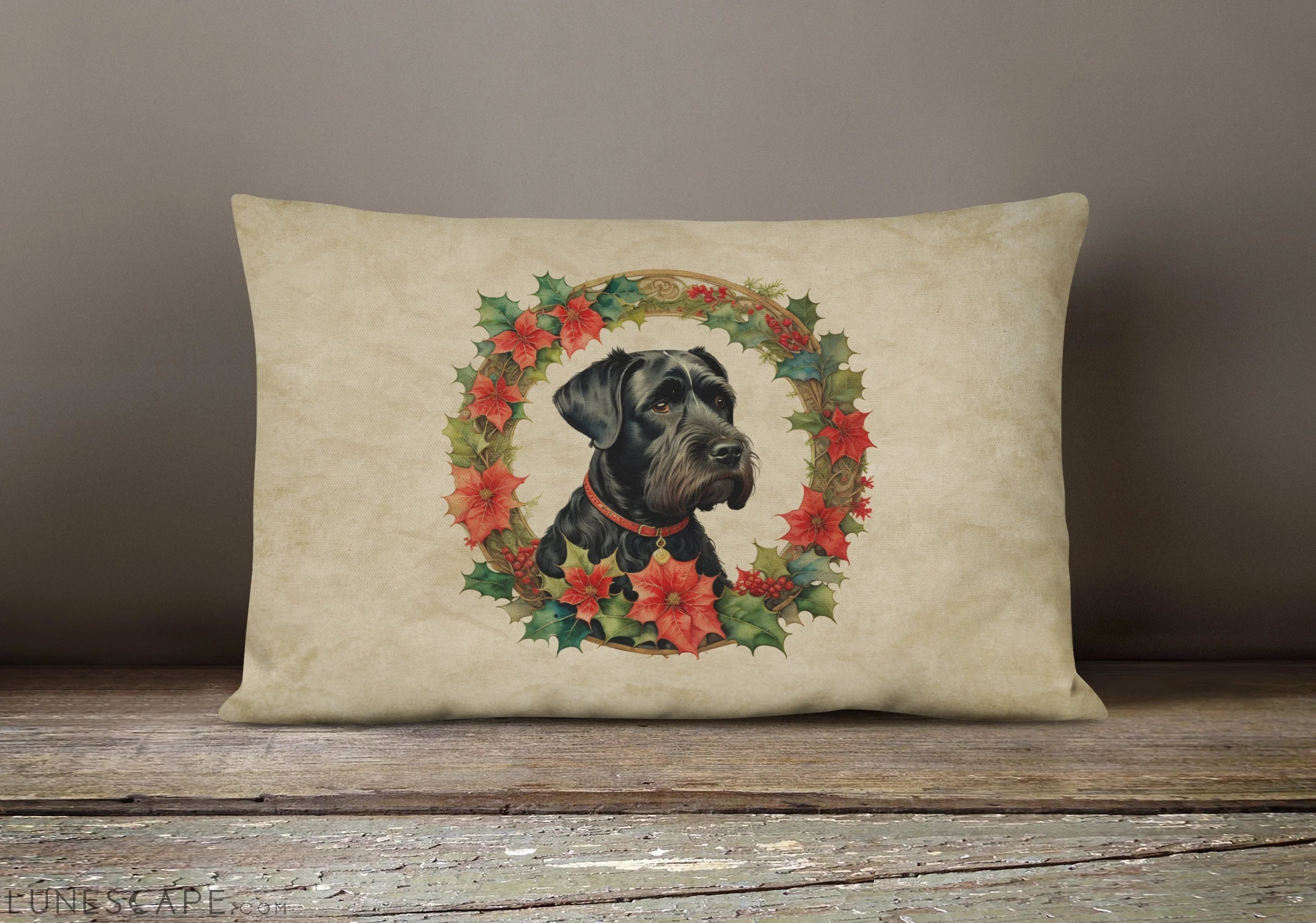 Giant Schnauzer Christmas Flowers Throw Pillow LUNESCAPE