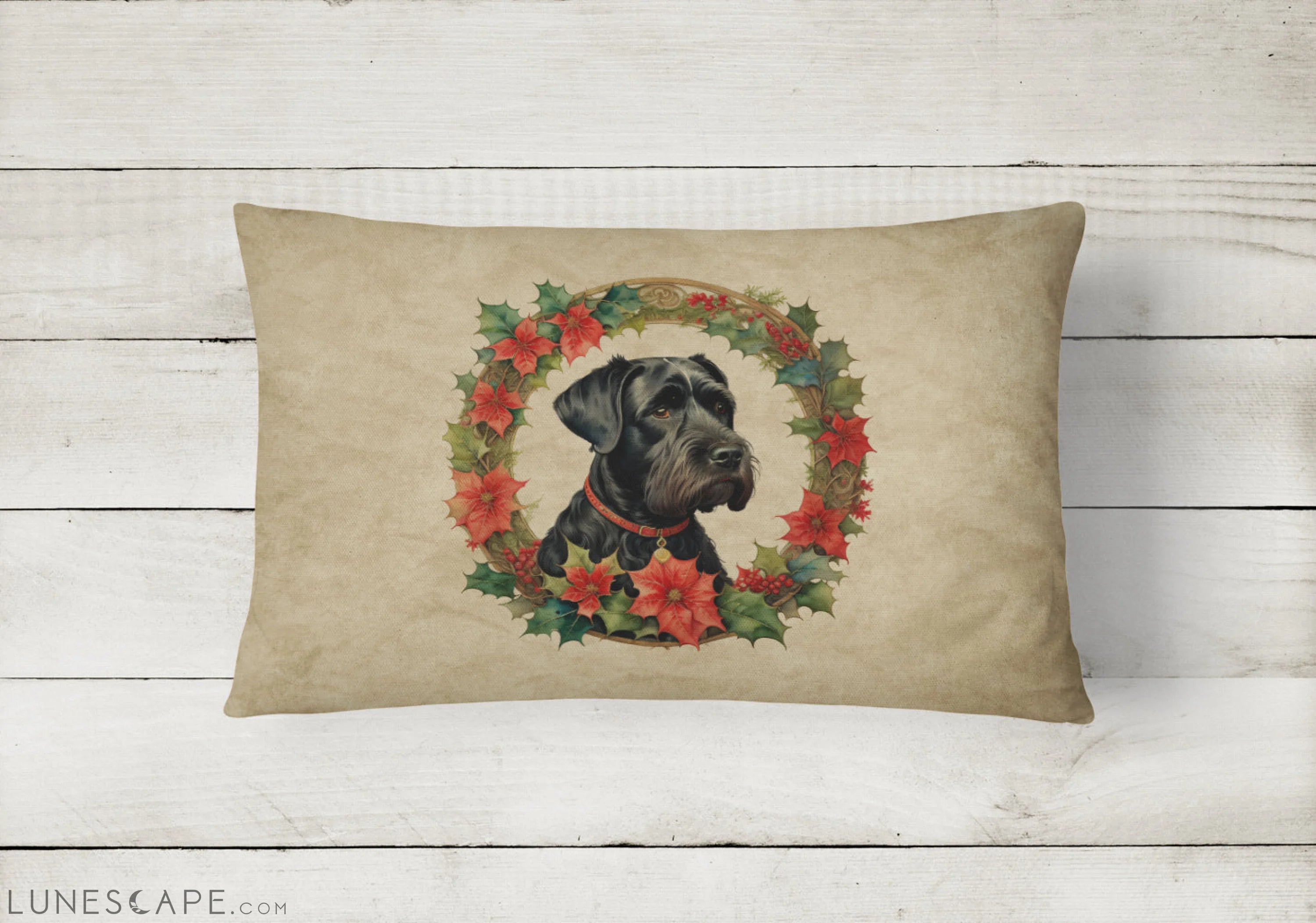 Giant Schnauzer Christmas Flowers Throw Pillow LUNESCAPE