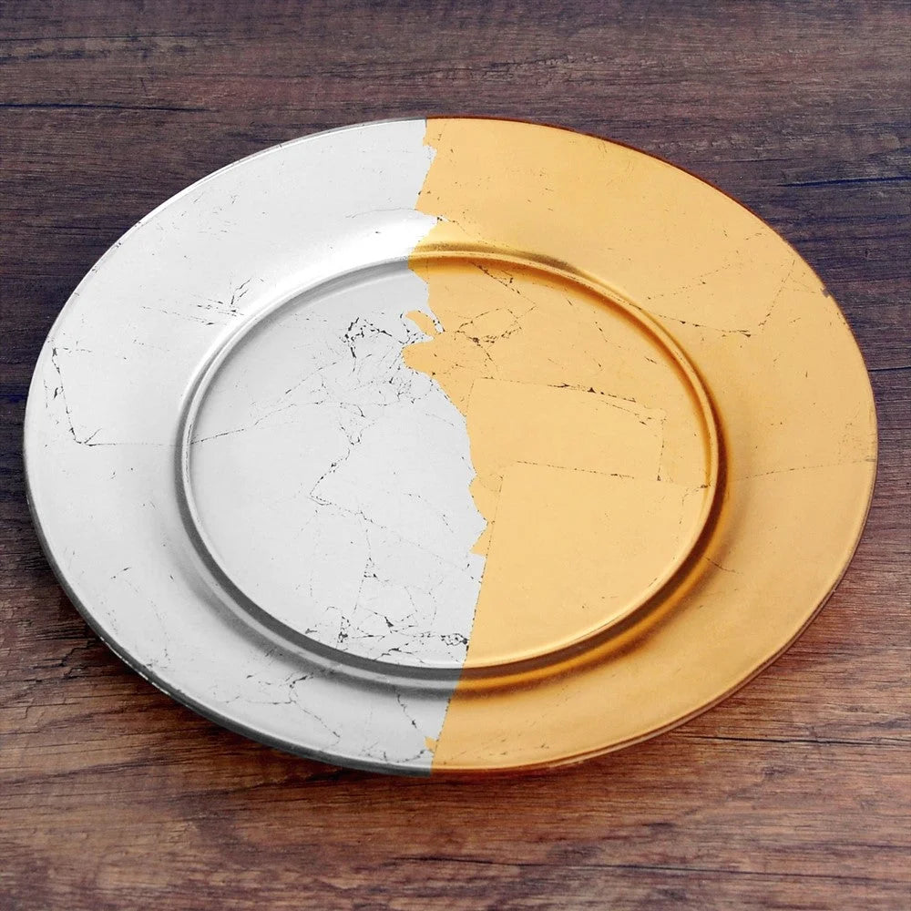 GILT CONTOUR Set/4 Gold/Silver Dinner Plates LUNESCAPE